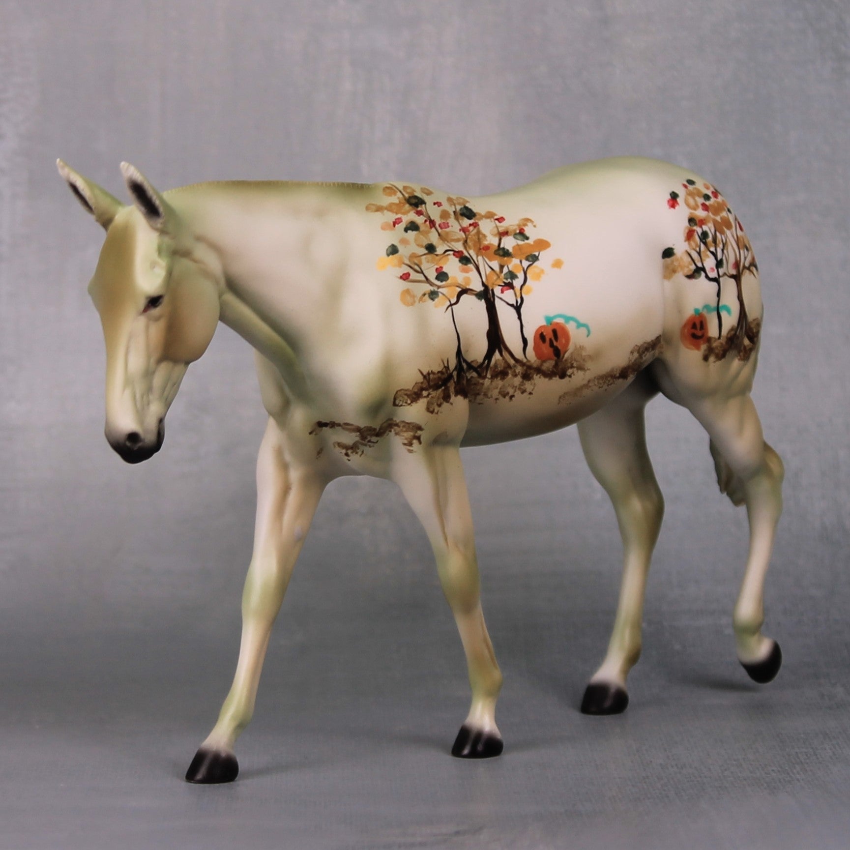 Pumpkin Patch OOAK Pumpkin and Trees Decorator Pebble Mule By Dawn Quick LHS24