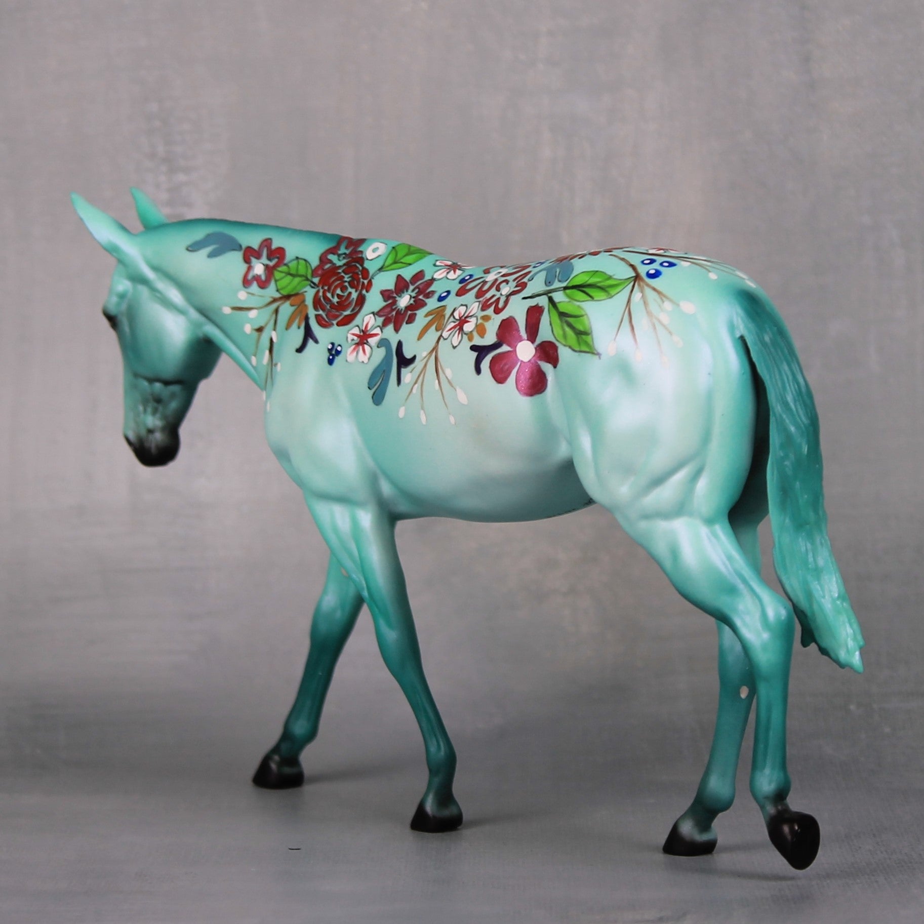 Portland OOAK Teal Flower Decorator Pebble Mule By Dawn Quick LHS24