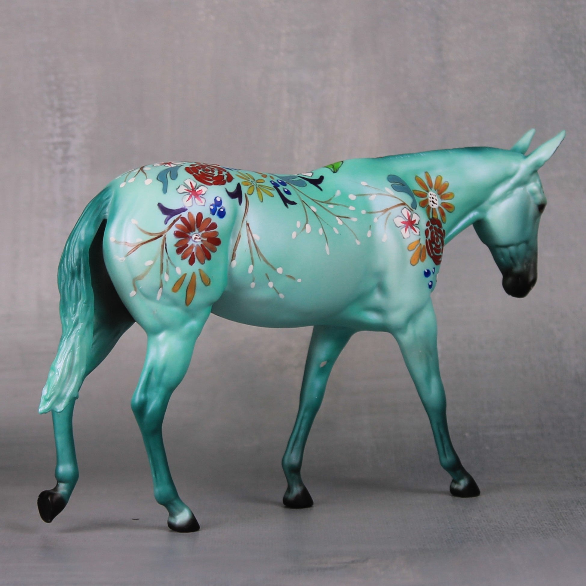 Portland OOAK Teal Flower Decorator Pebble Mule By Dawn Quick LHS24