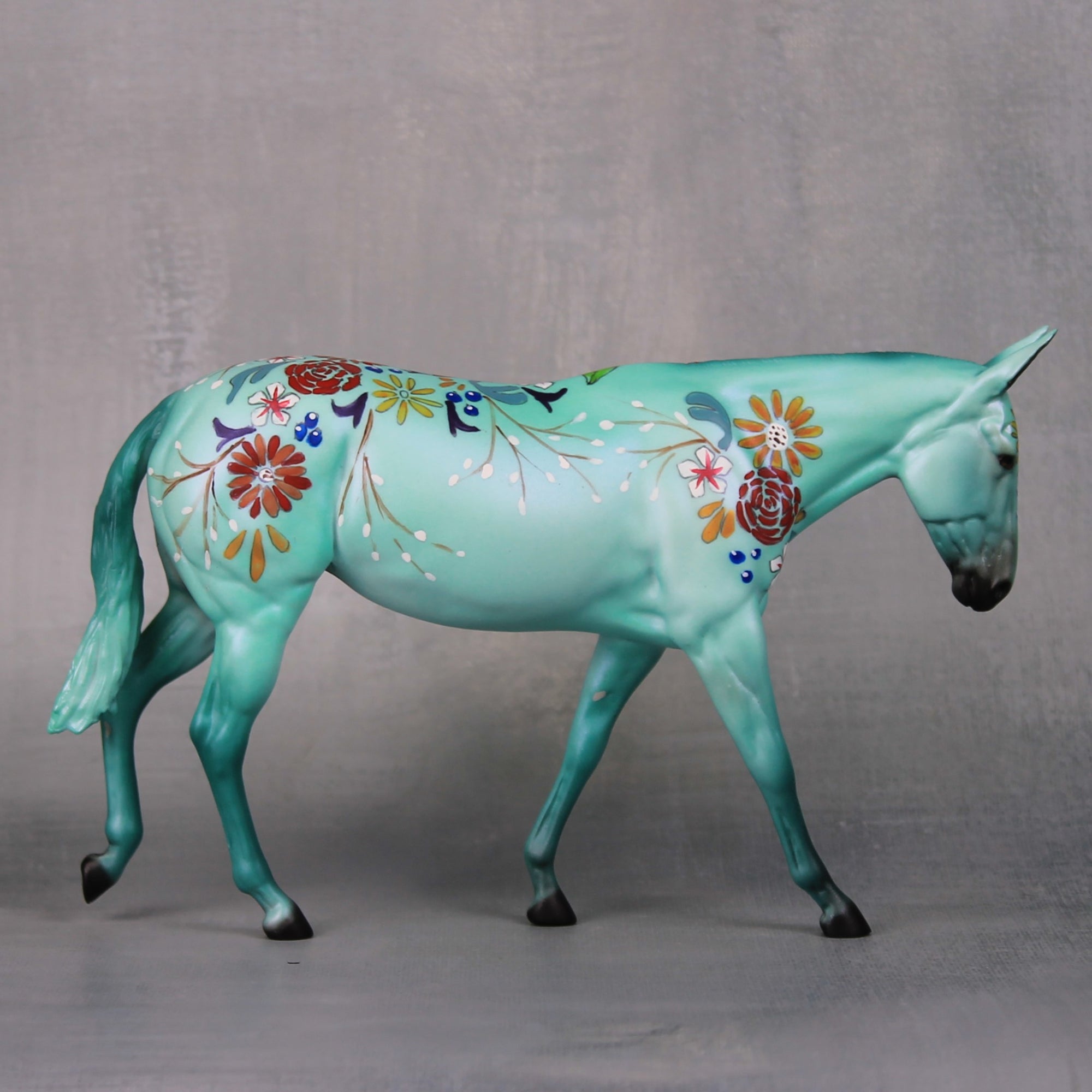 Portland OOAK Teal Flower Decorator Pebble Mule By Dawn Quick LHS24