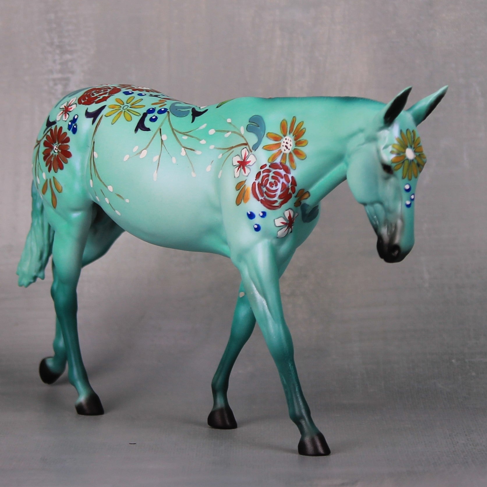 Portland OOAK Teal Flower Decorator Pebble Mule By Dawn Quick LHS24