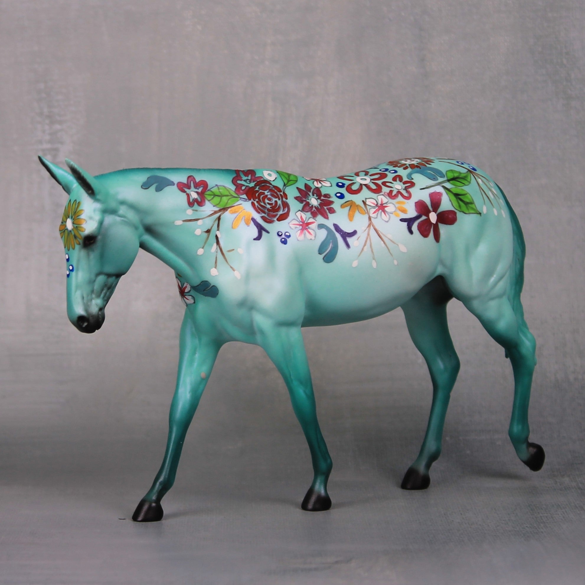 Portland OOAK Teal Flower Decorator Pebble Mule By Dawn Quick LHS24