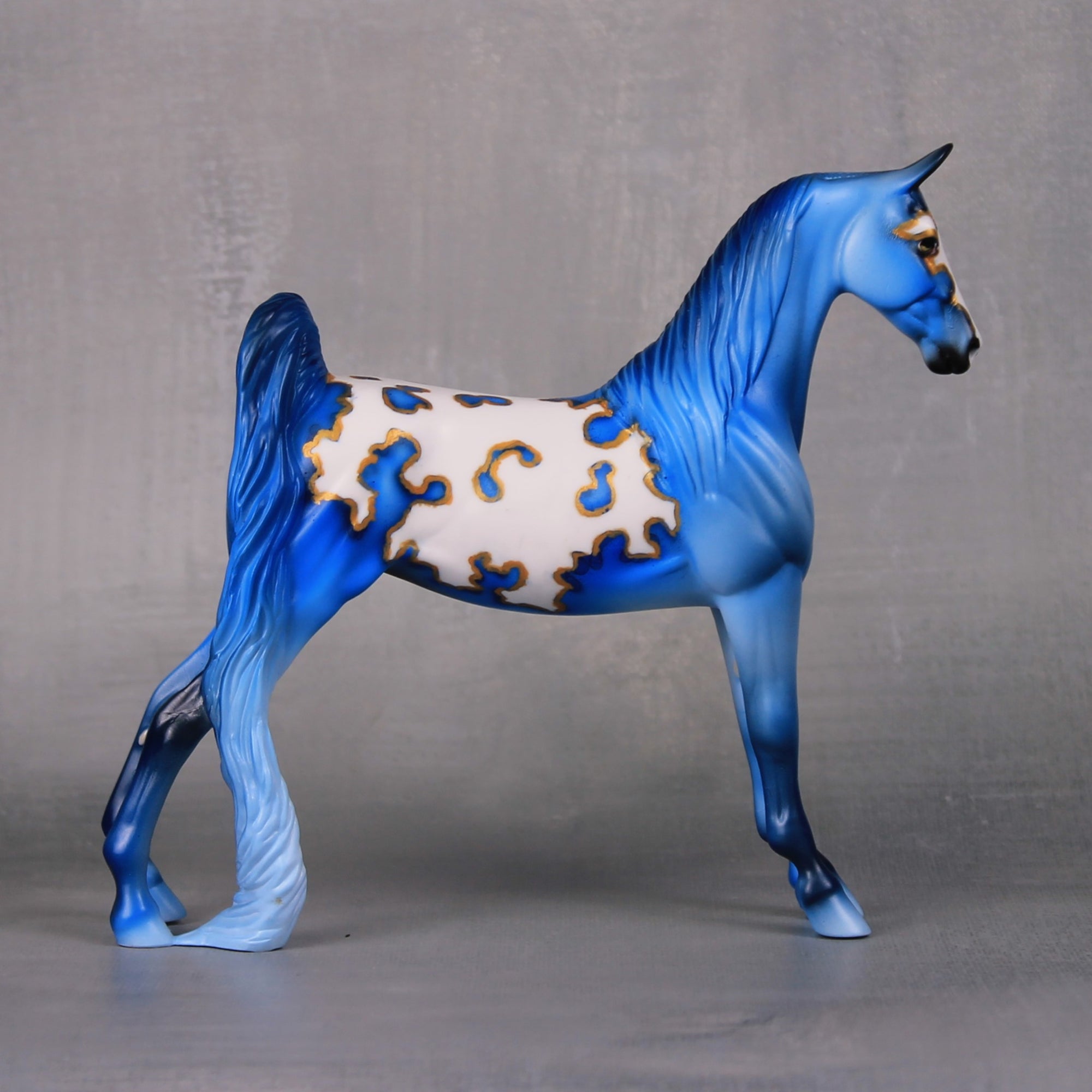 Thorne OOAK Blue with Gold Mapping Pinto Pebble Saddlebred By Dawn Quick LHS24