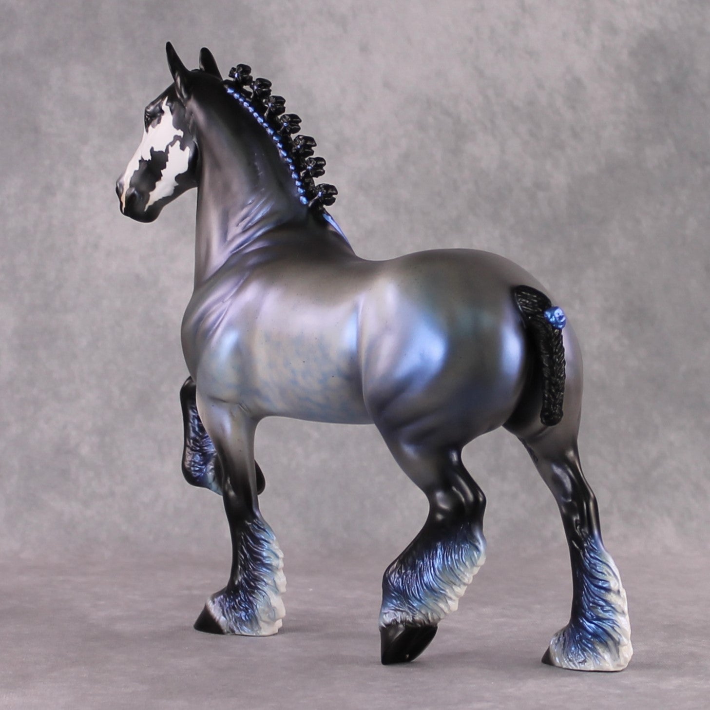 "The Ferryman" SAMPLE Run Skull Blue Roan with Water Reflective Lacing By Ellen Robbins