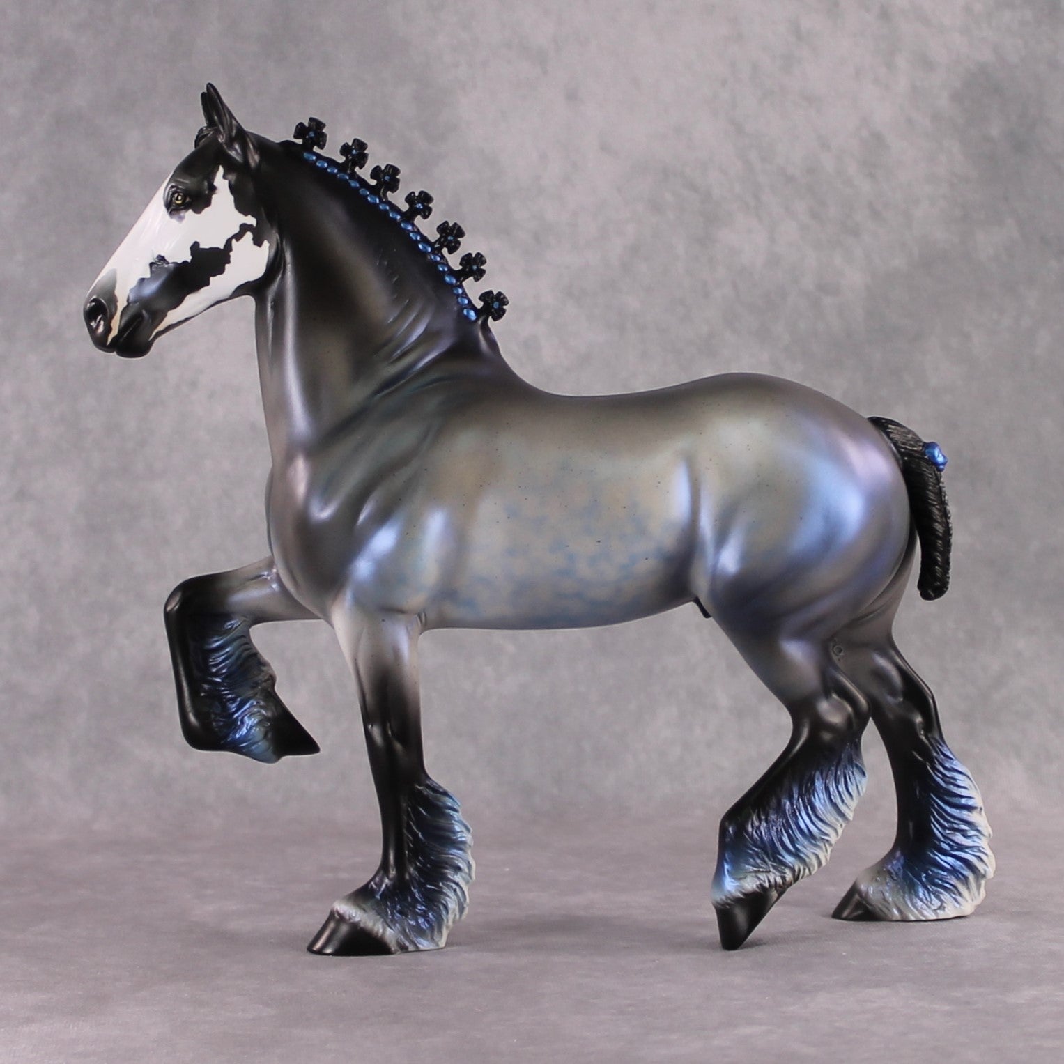 "The Ferryman" SAMPLE Run Skull Blue Roan with Water Reflective Lacing By Ellen Robbins