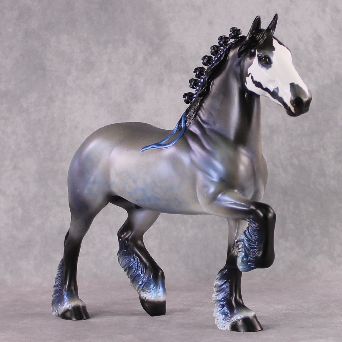 "The Ferryman" SAMPLE Run Skull Blue Roan with Water Reflective Lacing By Ellen Robbins