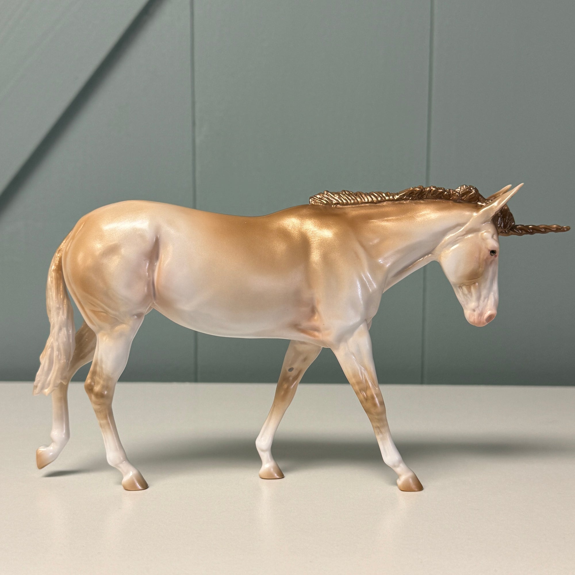 Congratulations: Three LE-6 Run PRIZE MODEL Gold Pebble Mule Unicorn with Dun Factors Deco By Jess Hamill - LHS24