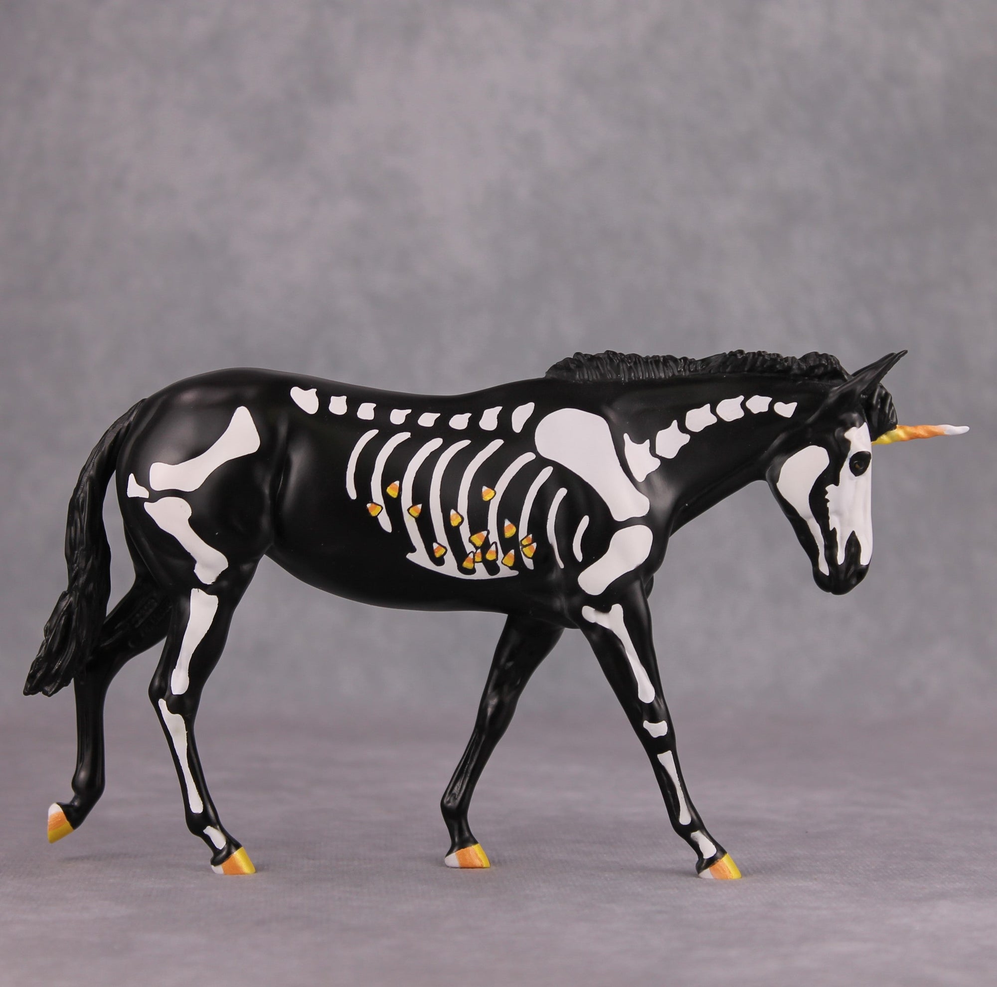 PREVIEW LISTING ONLYCandycorn Fiend OOAK Deco Skeleton Candy Corn Pebble Mule Unicorn By Jess Hamill MM24 Online Drawing