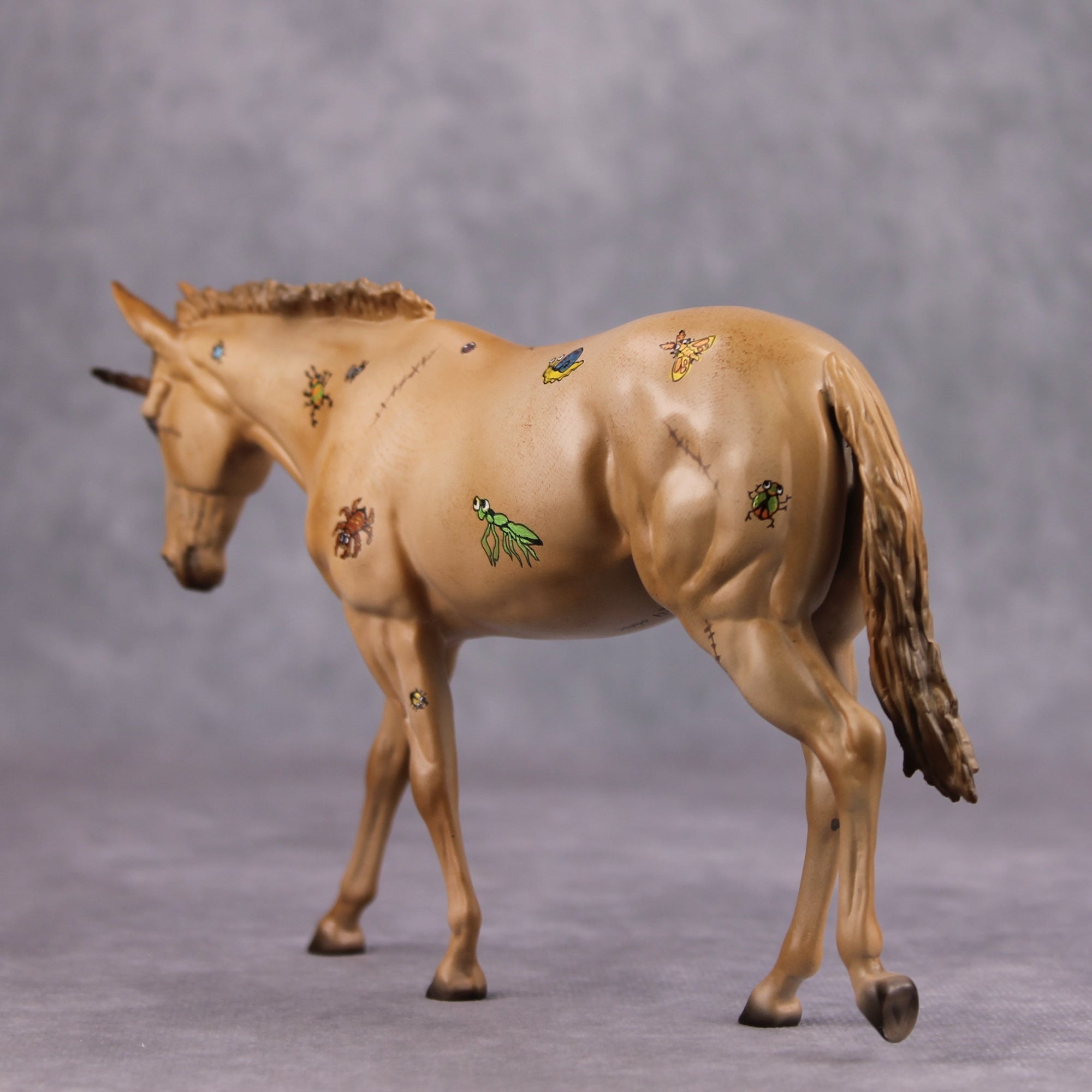 Bug-Eyman OOAK Deco Burlap Bag with Bug Design Pebble Mule Unicorn By Jess Hamill MM24 Online Drawing