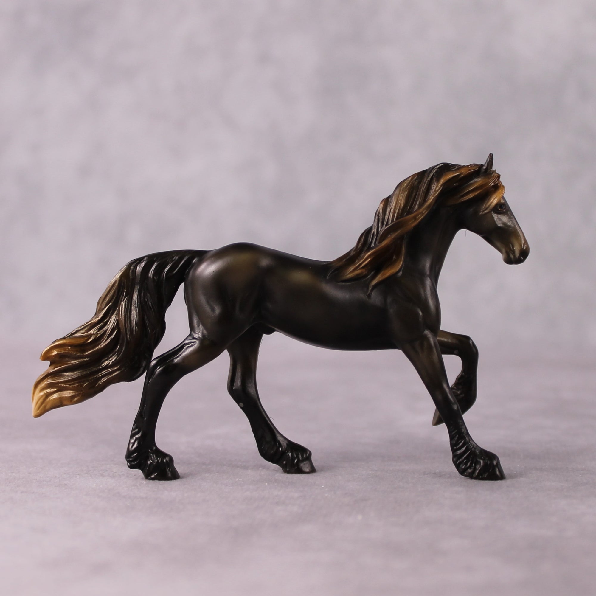 "Carne" OOAK Sunburnt Black Friesian Chip By Guest Artist Mindy Berg