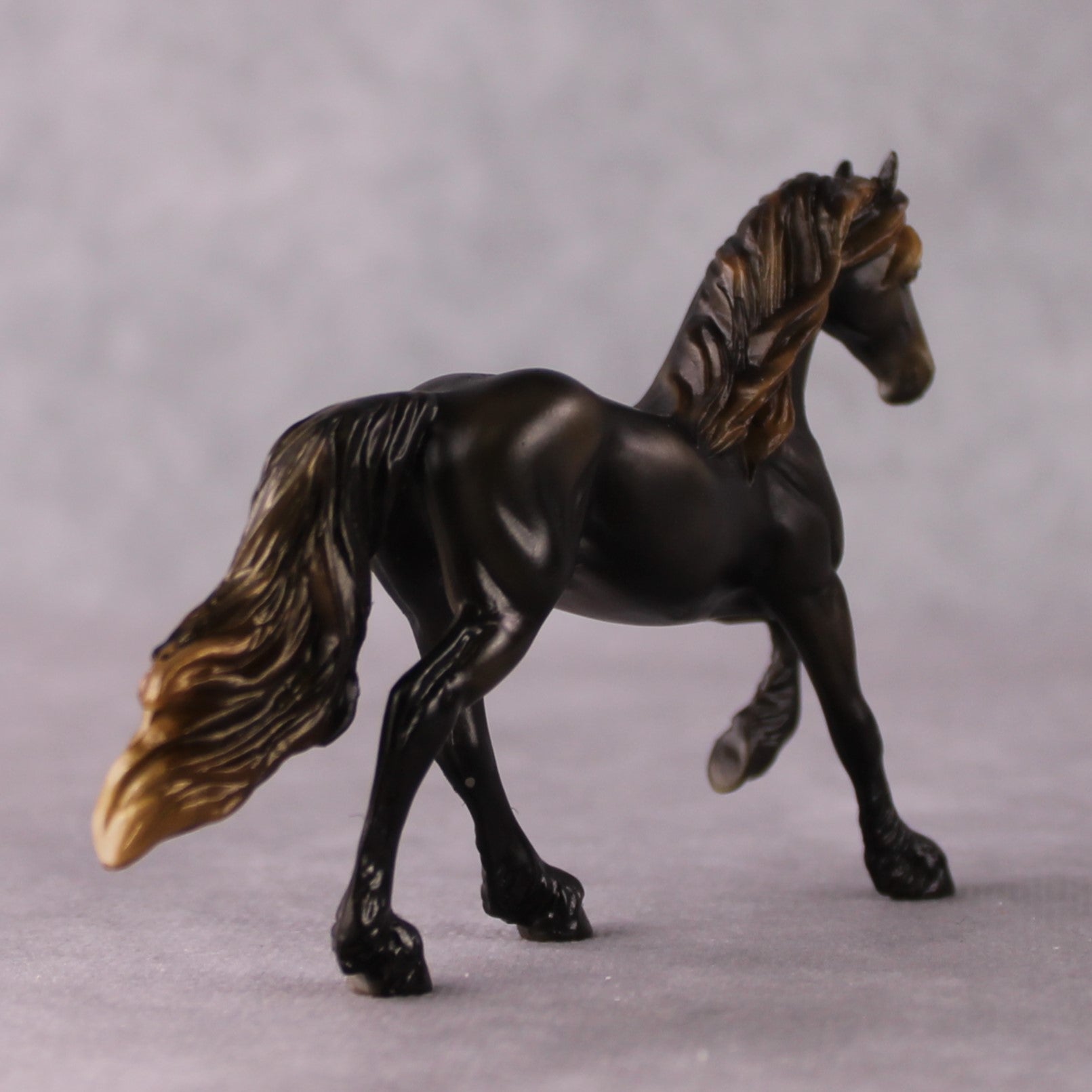 "Carne" OOAK Sunburnt Black Friesian Chip By Guest Artist Mindy Berg