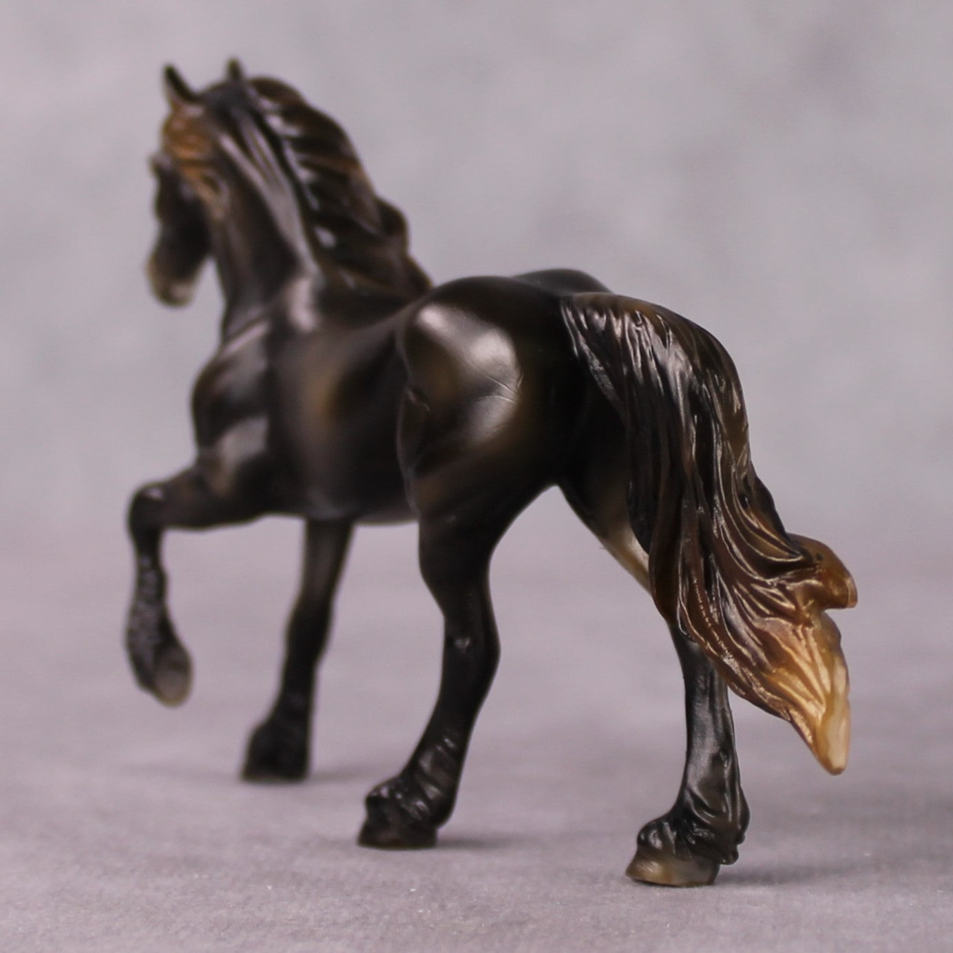 "Carne" OOAK Sunburnt Black Friesian Chip By Guest Artist Mindy Berg
