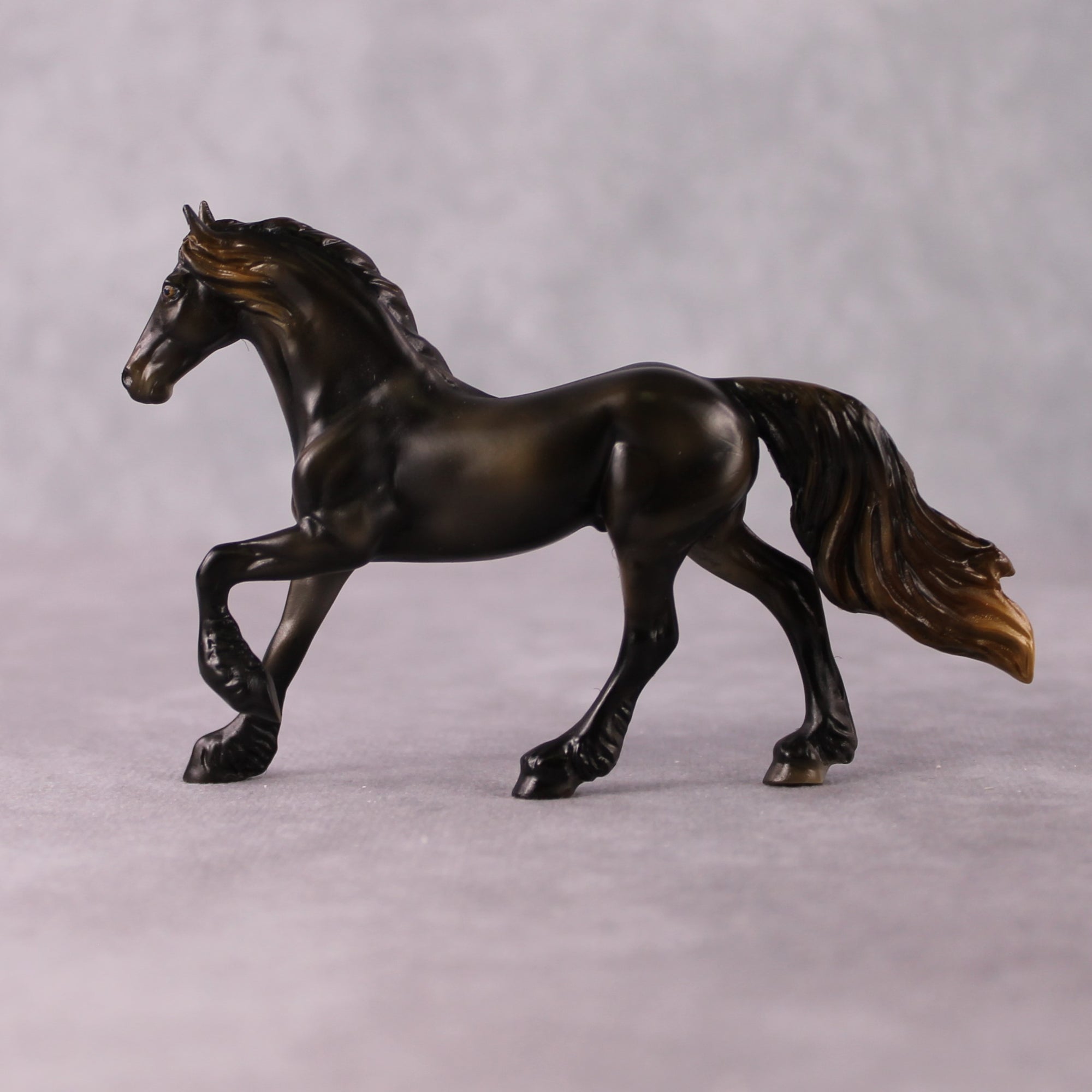 "Carne" OOAK Sunburnt Black Friesian Chip By Guest Artist Mindy Berg