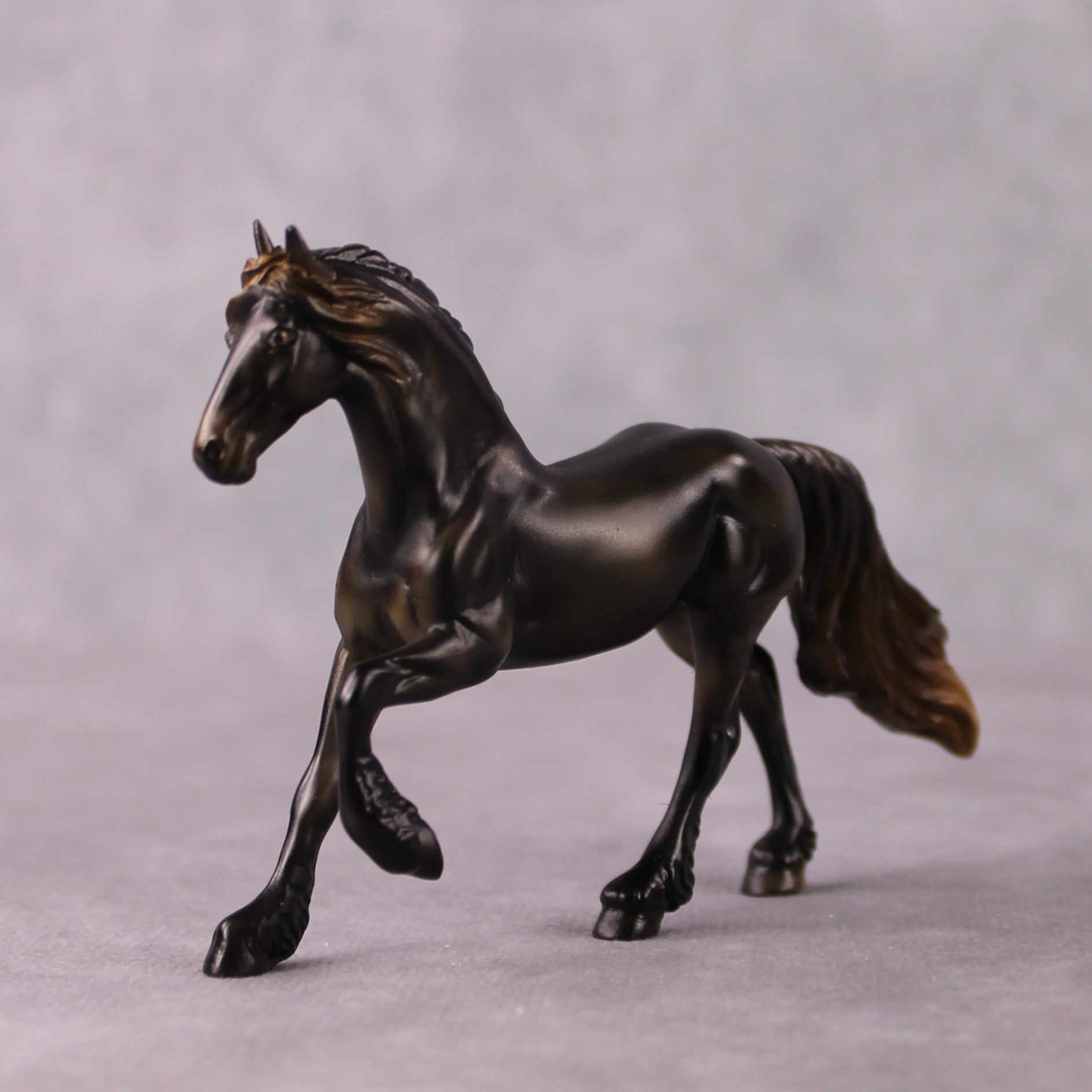 "Carne" OOAK Sunburnt Black Friesian Chip By Guest Artist Mindy Berg