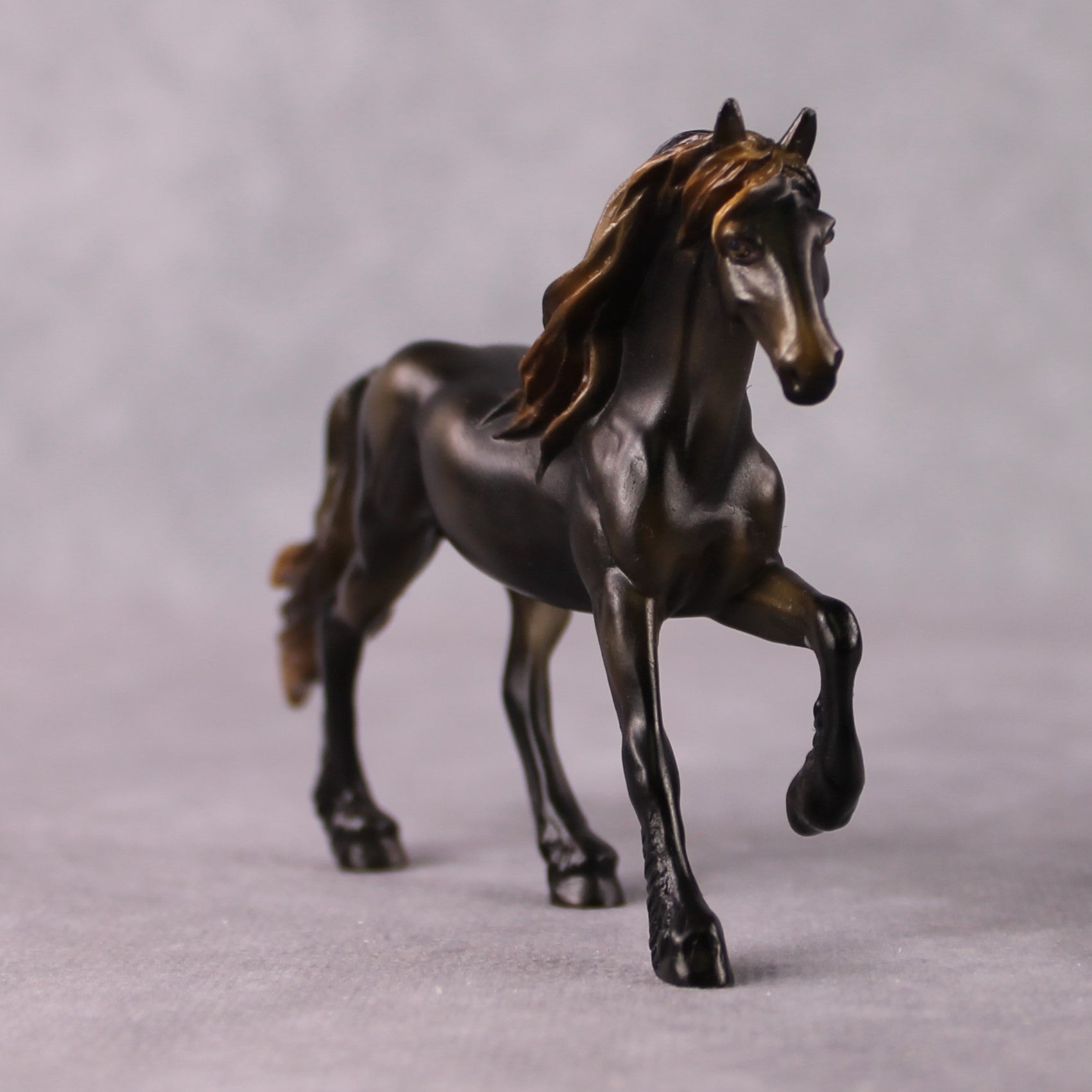 "Carne" OOAK Sunburnt Black Friesian Chip By Guest Artist Mindy Berg