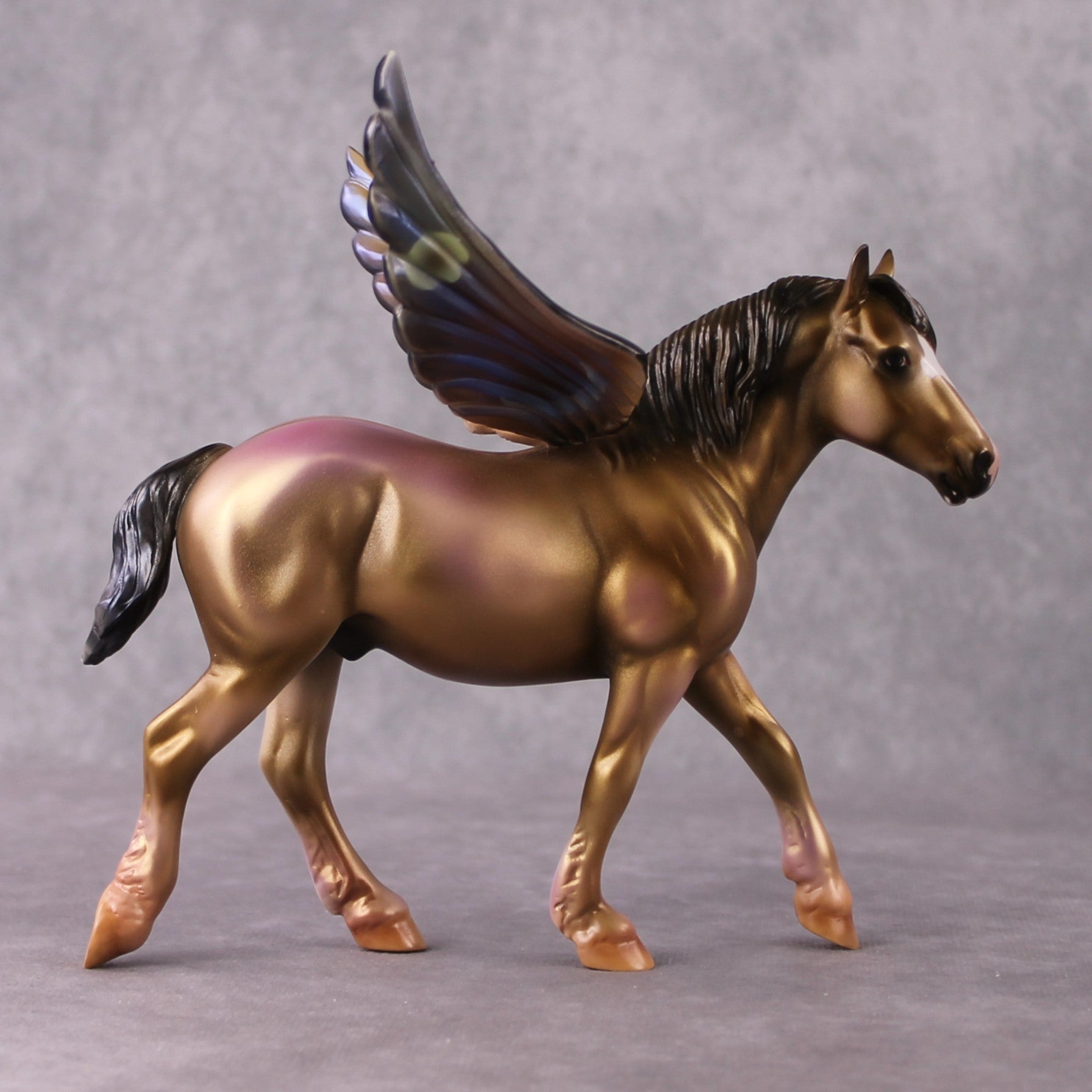 "Chai" OOAK Golden Iridescent Deco Custom Winged Pebble Draft By Guest Artist Mindy Berg