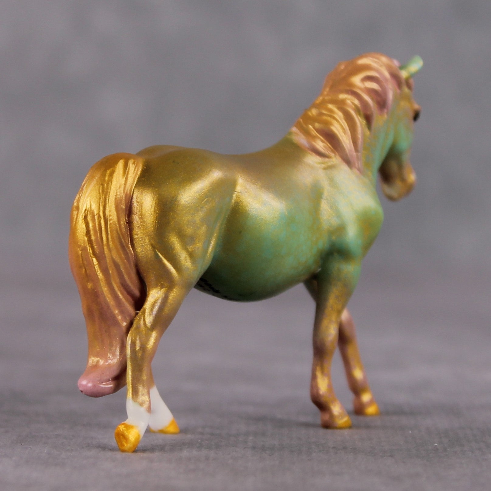 "Hummingbird" OOAK Deco Shimmery Teal, Pink, &amp; Gold Filigree Pony Chip By Guest Artist Kristen Cermele