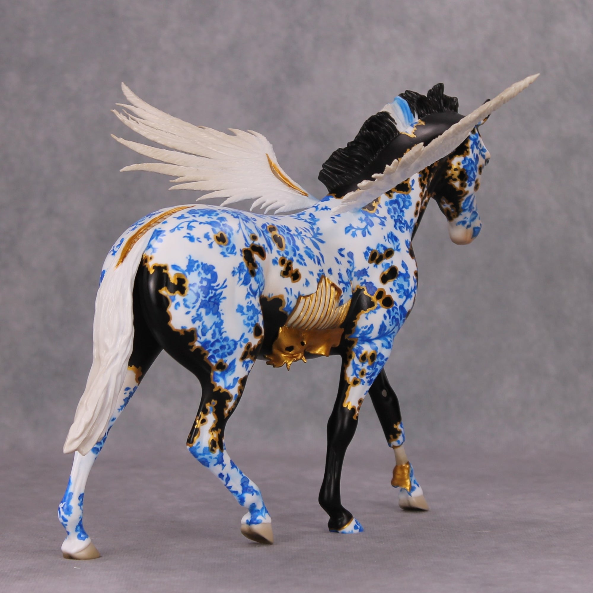 Kintsugi OOAK Porcelain &amp; Gold Black Deco Zombie Pegasus By Jess Hamill MM24 Best Offer