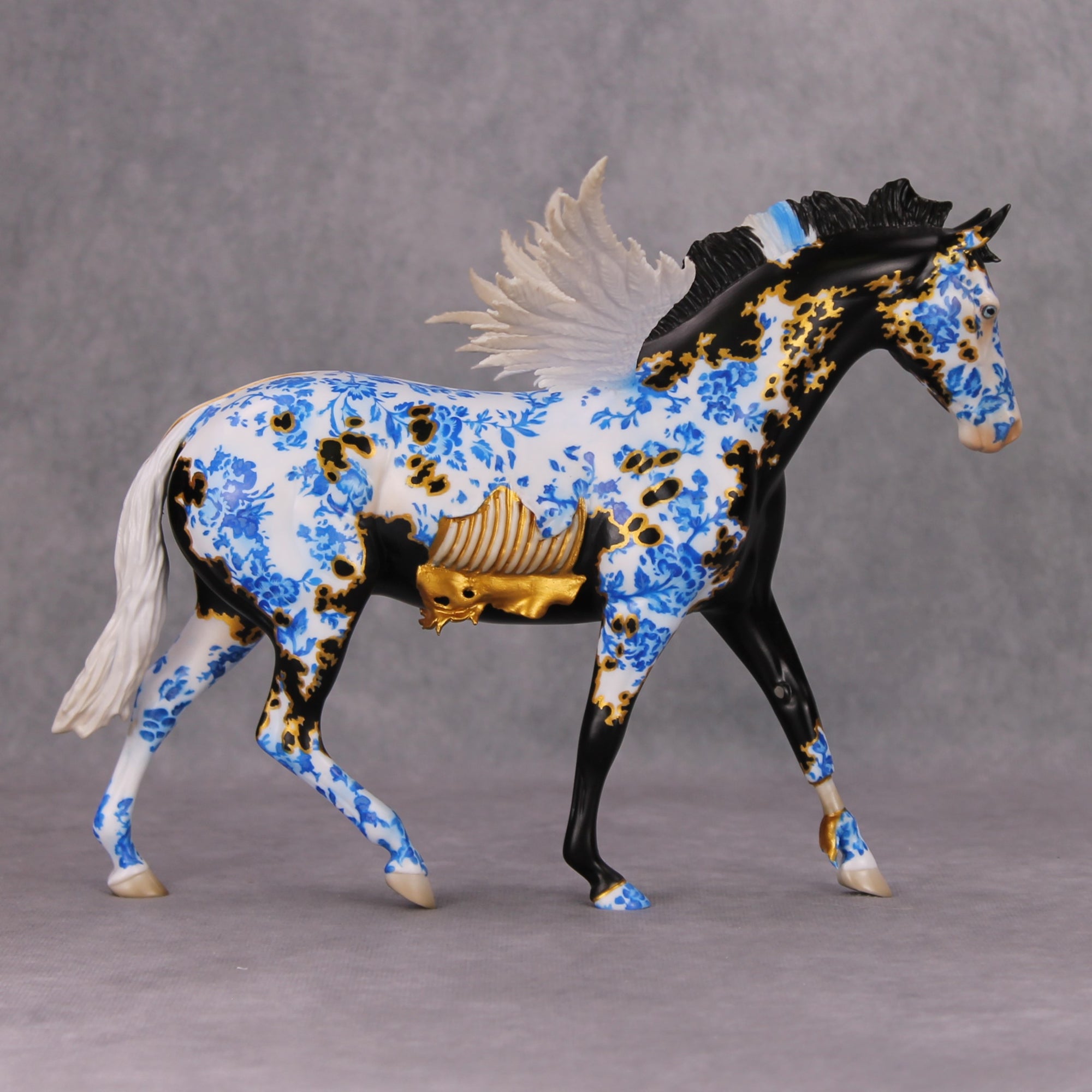 Kintsugi OOAK Porcelain &amp; Gold Black Deco Zombie Pegasus By Jess Hamill MM24 Best Offer