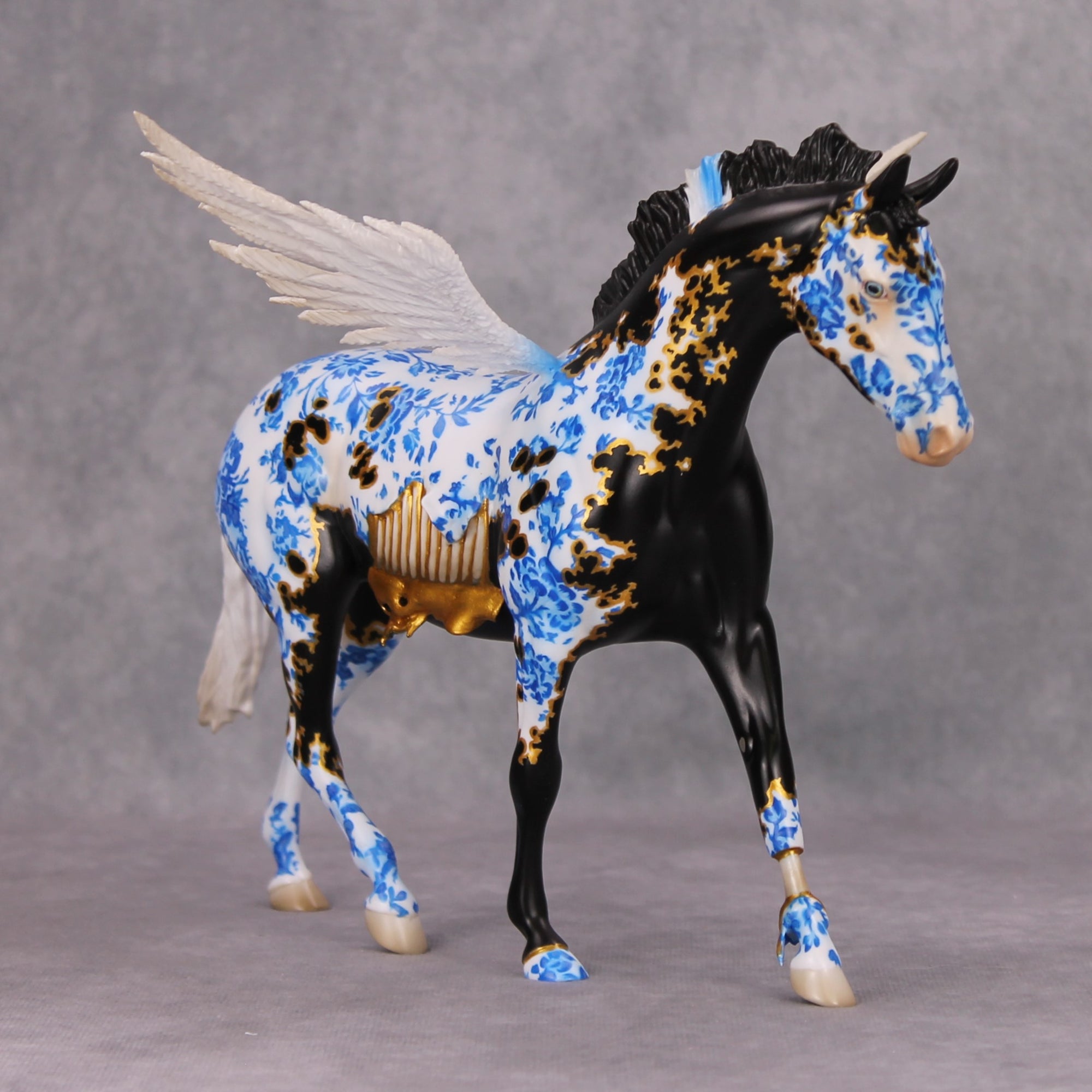 Kintsugi OOAK Porcelain &amp; Gold Black Deco Zombie Pegasus By Jess Hamill MM24 Best Offer