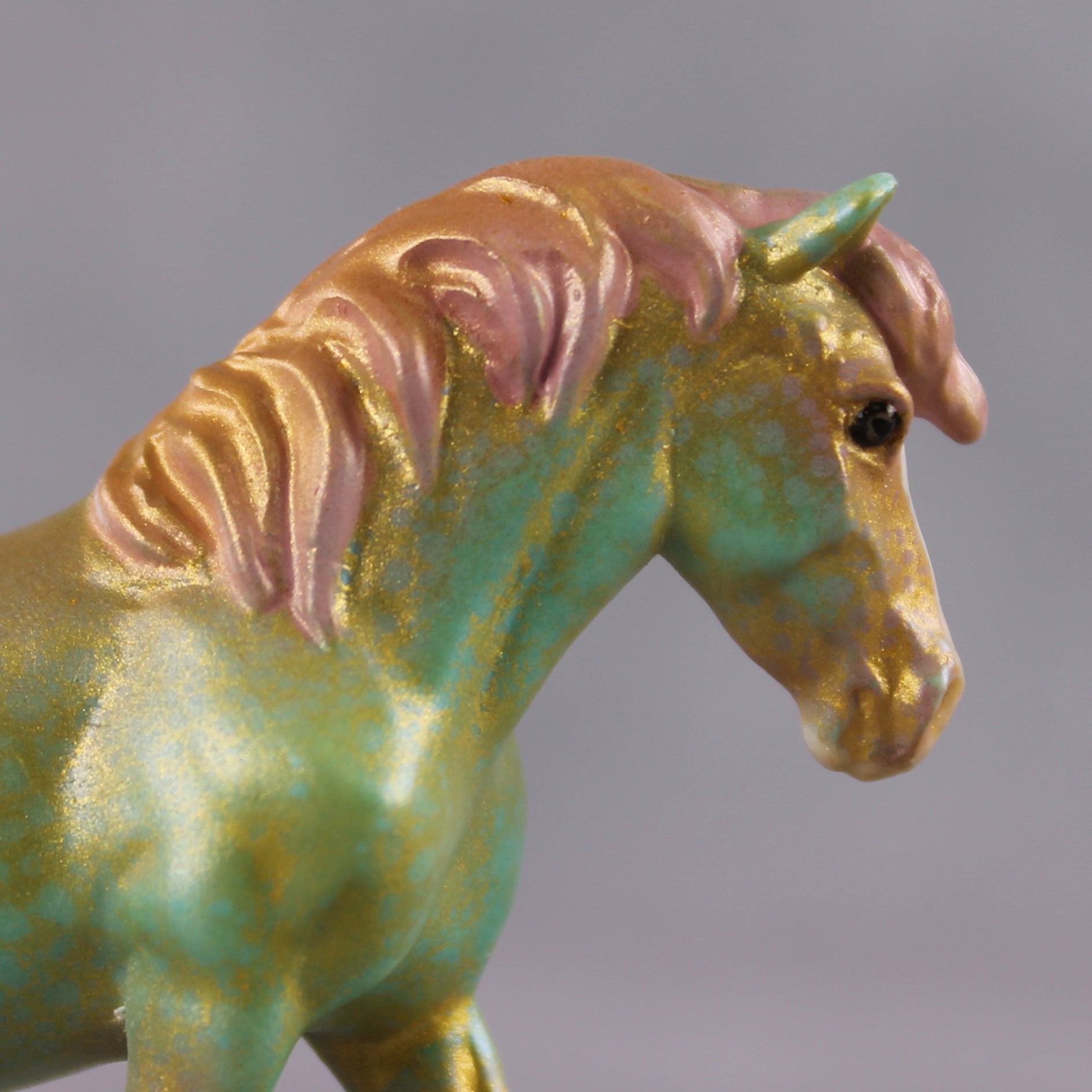 "Hummingbird" OOAK Deco Shimmery Teal, Pink, &amp; Gold Filigree Pony Chip By Guest Artist Kristen Cermele