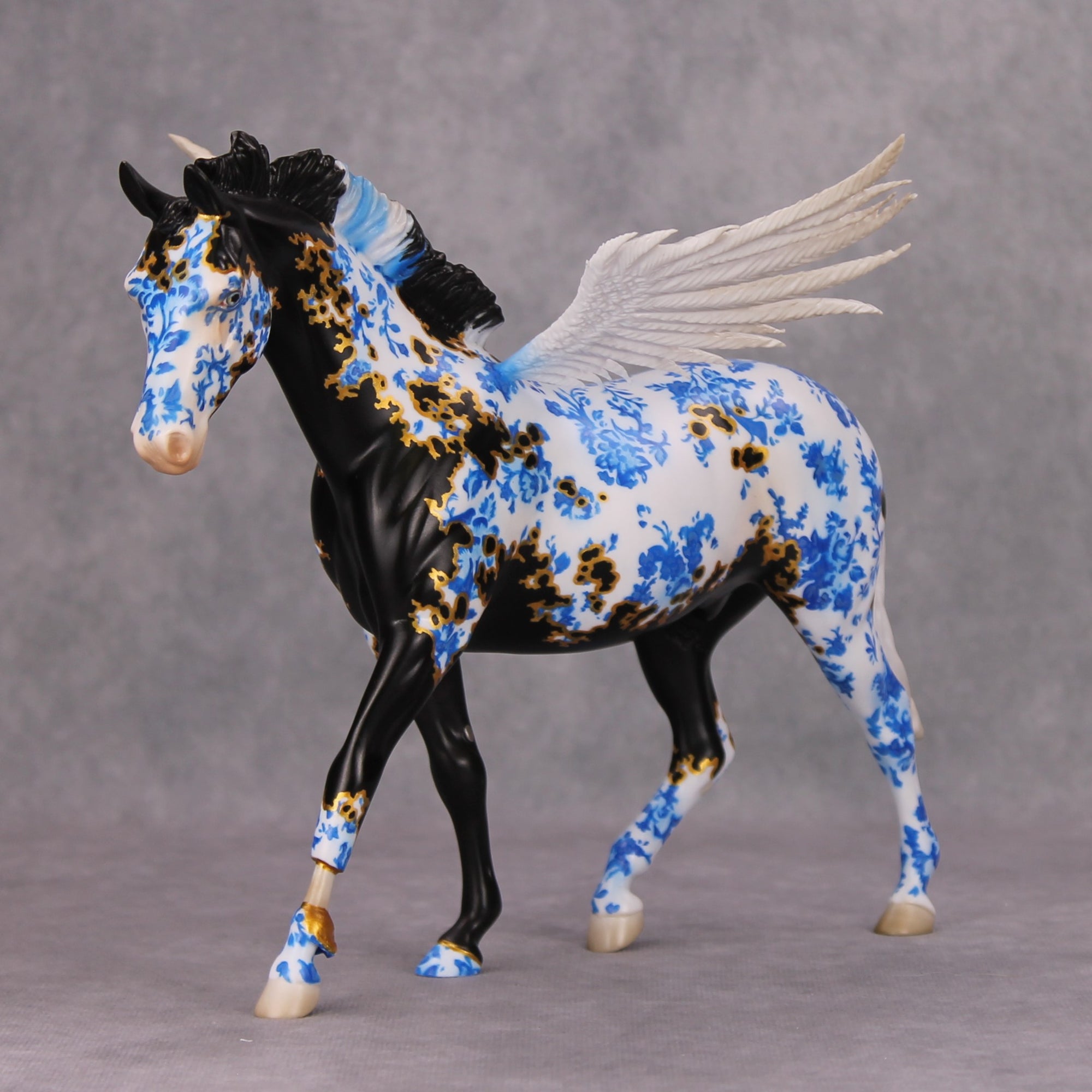 Kintsugi OOAK Porcelain &amp; Gold Black Deco Zombie Pegasus By Jess Hamill MM24 Best Offer