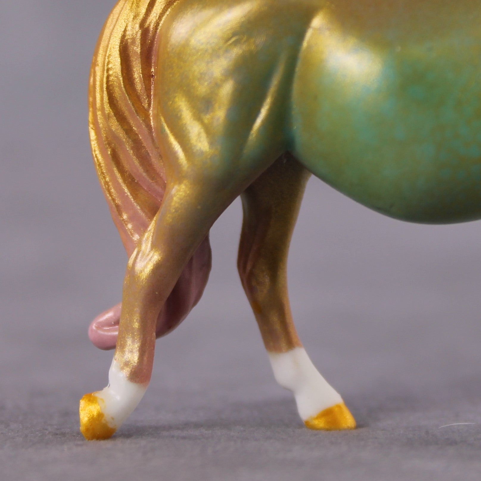 "Hummingbird" OOAK Deco Shimmery Teal, Pink, &amp; Gold Filigree Pony Chip By Guest Artist Kristen Cermele