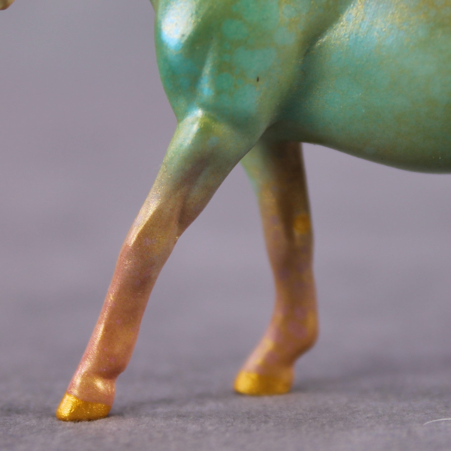 "Hummingbird" OOAK Deco Shimmery Teal, Pink, &amp; Gold Filigree Pony Chip By Guest Artist Kristen Cermele