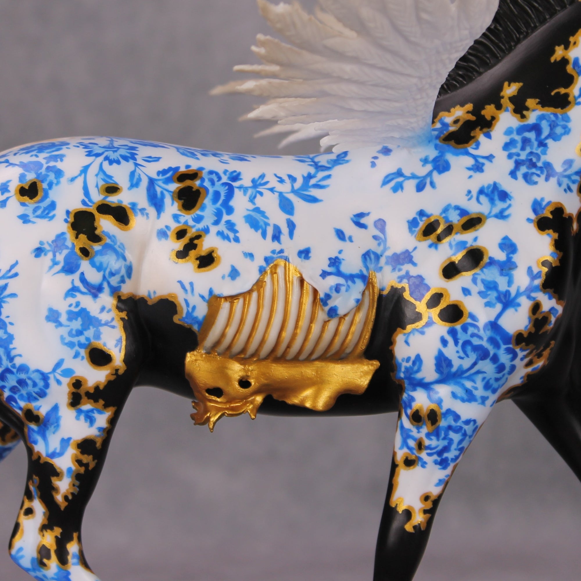 Kintsugi OOAK Porcelain &amp; Gold Black Deco Zombie Pegasus By Jess Hamill MM24 Best Offer