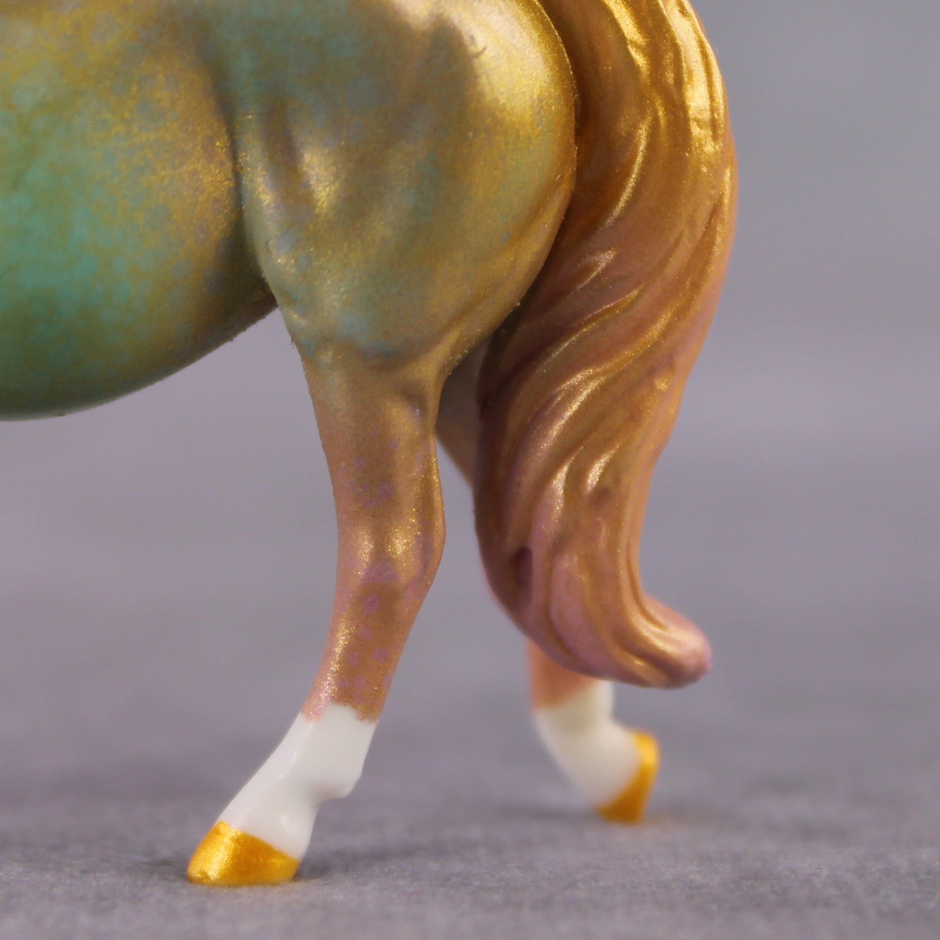 "Hummingbird" OOAK Deco Shimmery Teal, Pink, &amp; Gold Filigree Pony Chip By Guest Artist Kristen Cermele