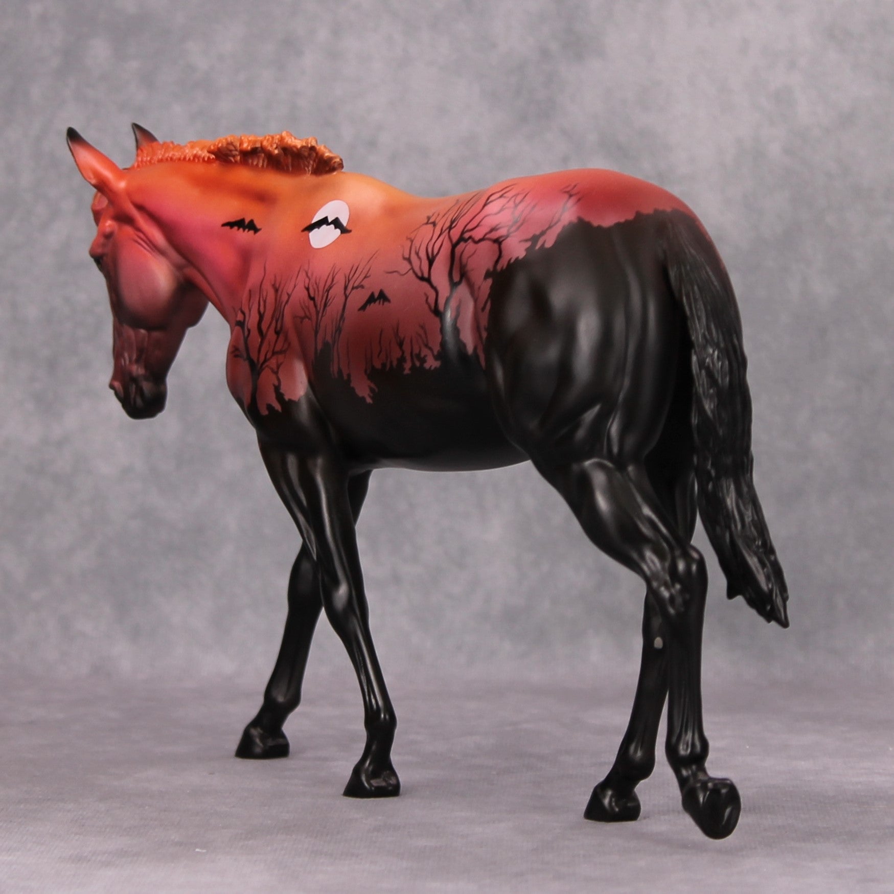 Not Technically Illegal OOAK Red Sunset Halloween Scene Mule By Dawn Quick MM24