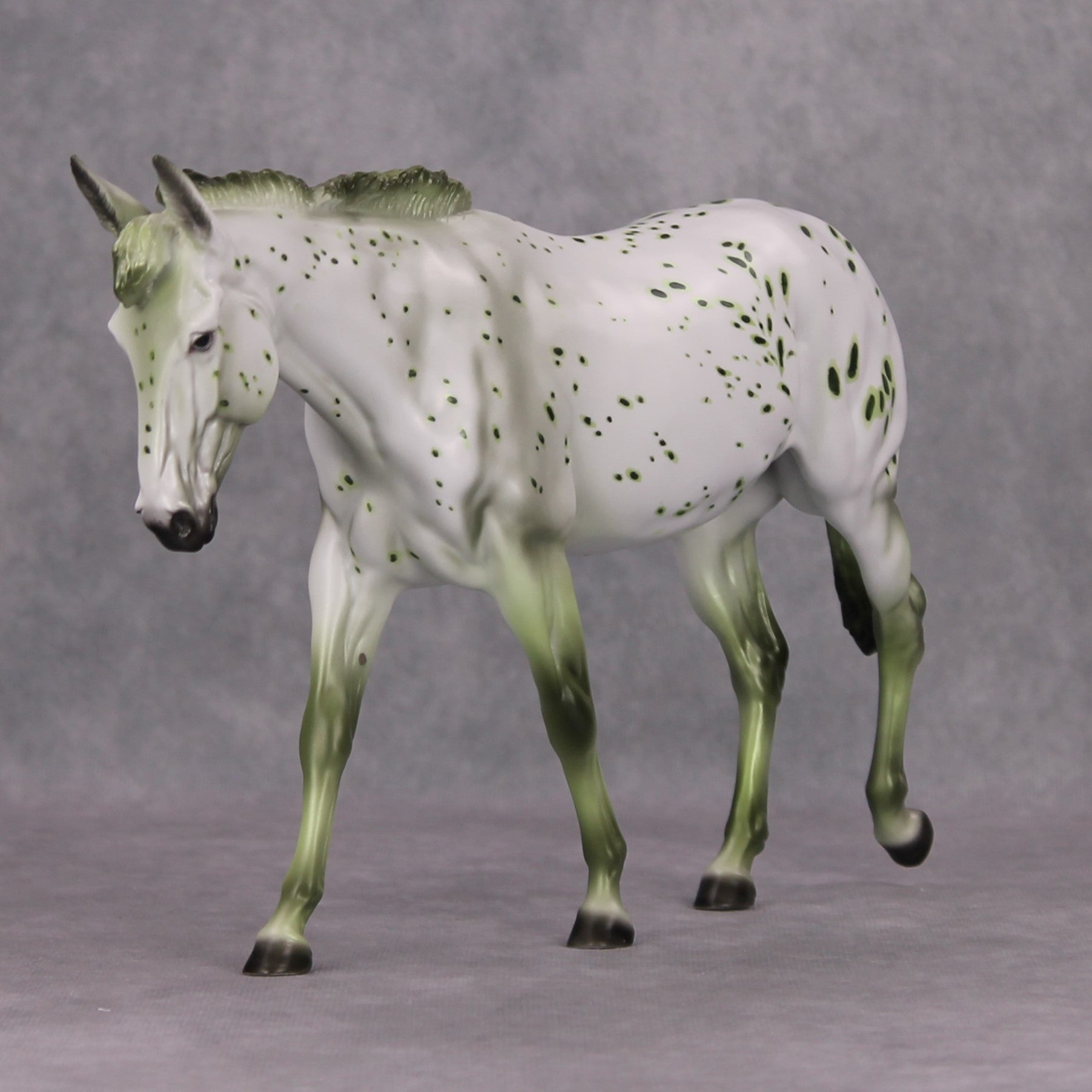 Sheza Slymer OOAK Deco Green Appaloosa Mule By Dawn Quick MM24