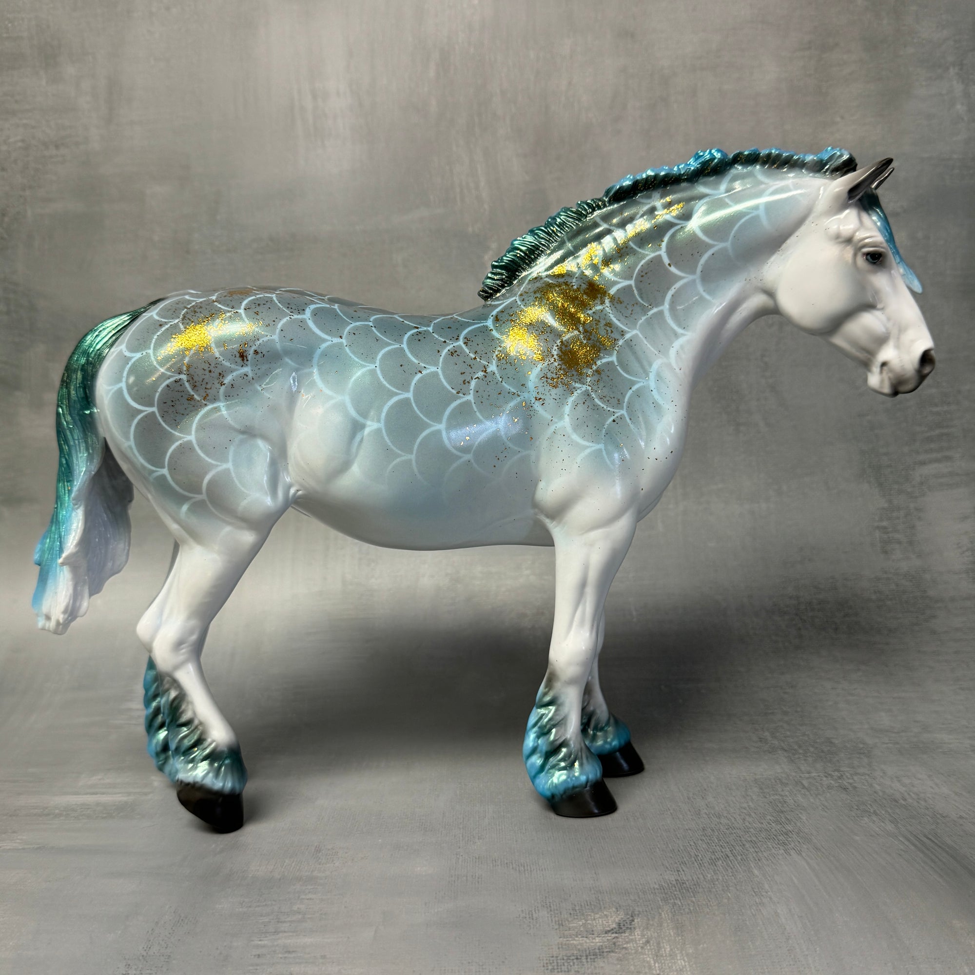 SAMPLE Ouroboros Blue Green Pangare with Gold Leaf Accents Heavy Draft Mare By Ellen Robbins  SS824