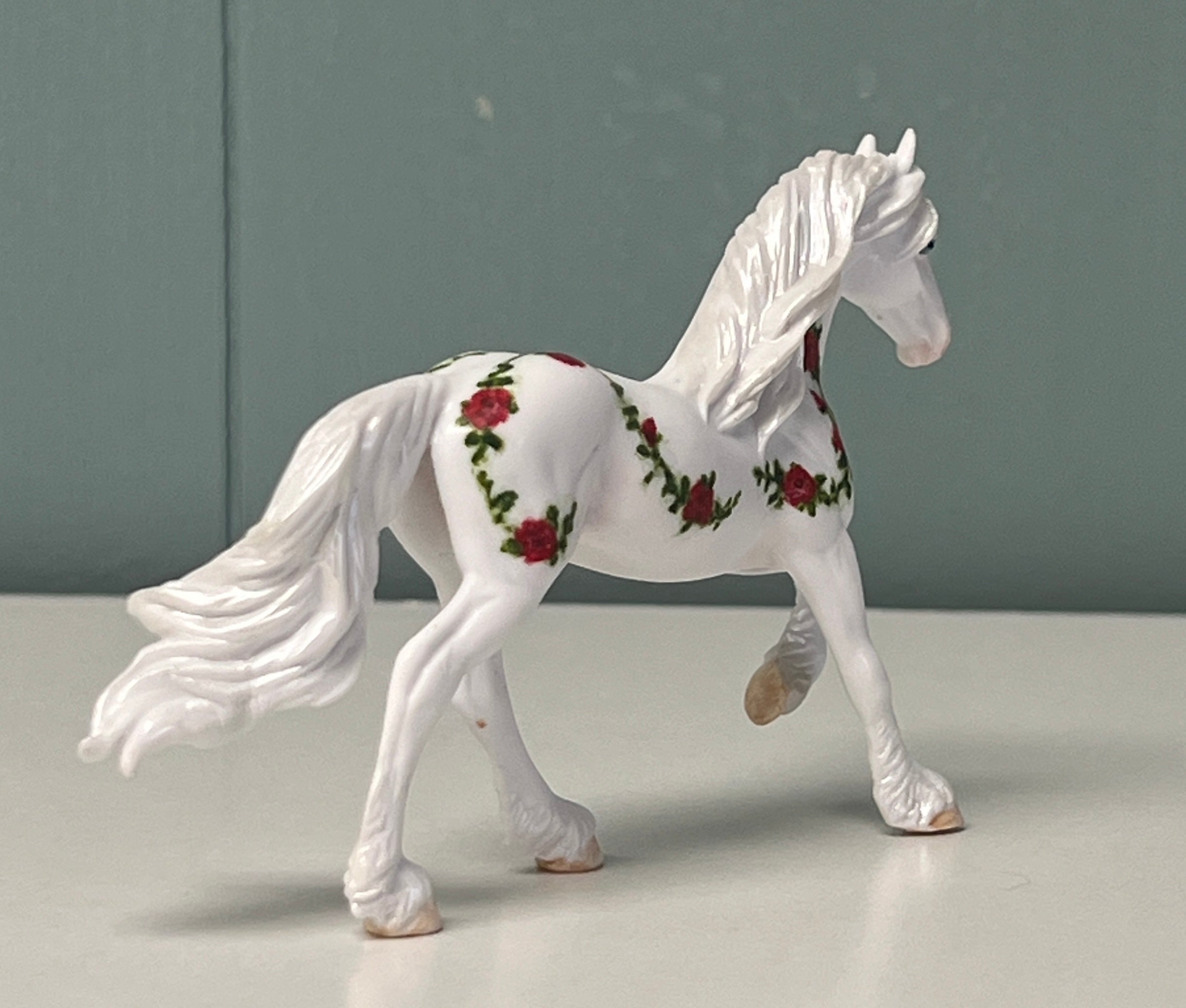 Remembrance Roses OOAK Deco White w/ Rose Vines Friesian Chip By Andrea Thomason End Of Month May SS524