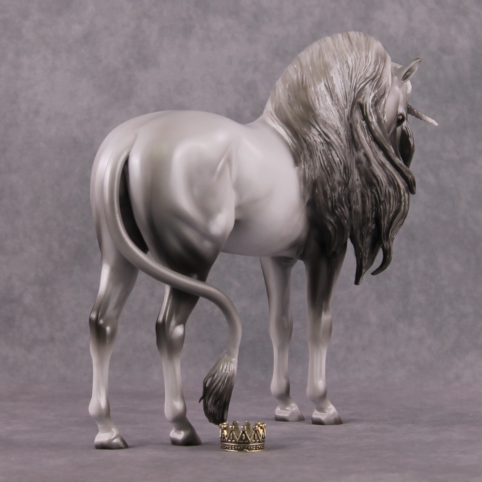 "The Scottish Unicorn" SAMPLE Extreme Dappled Silver &amp; Pearl Drop Head Unicorn Deco Andalusian By Ashley Palmer