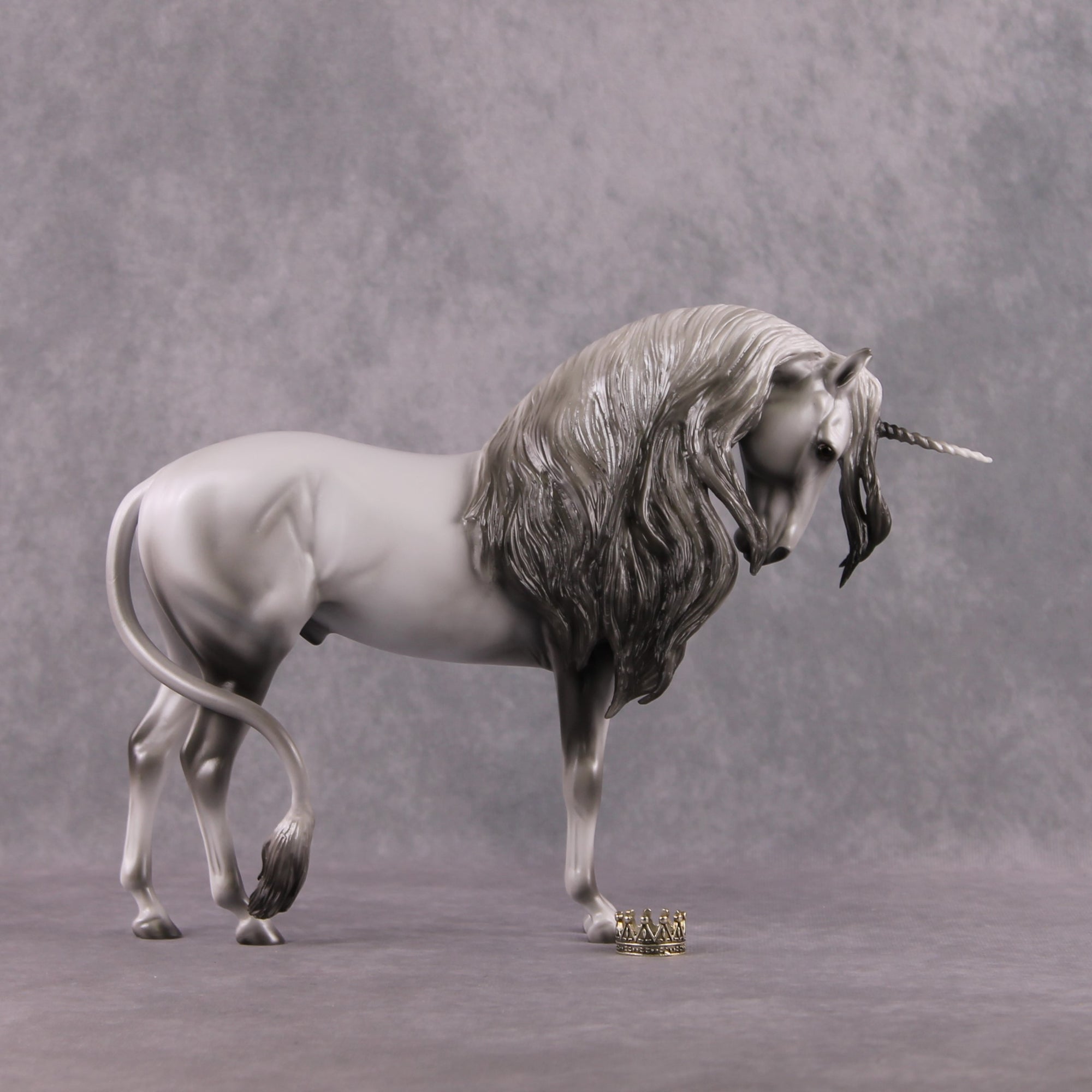 "The Scottish Unicorn" SAMPLE Extreme Dappled Silver &amp; Pearl Drop Head Unicorn Deco Andalusian By Ashley Palmer