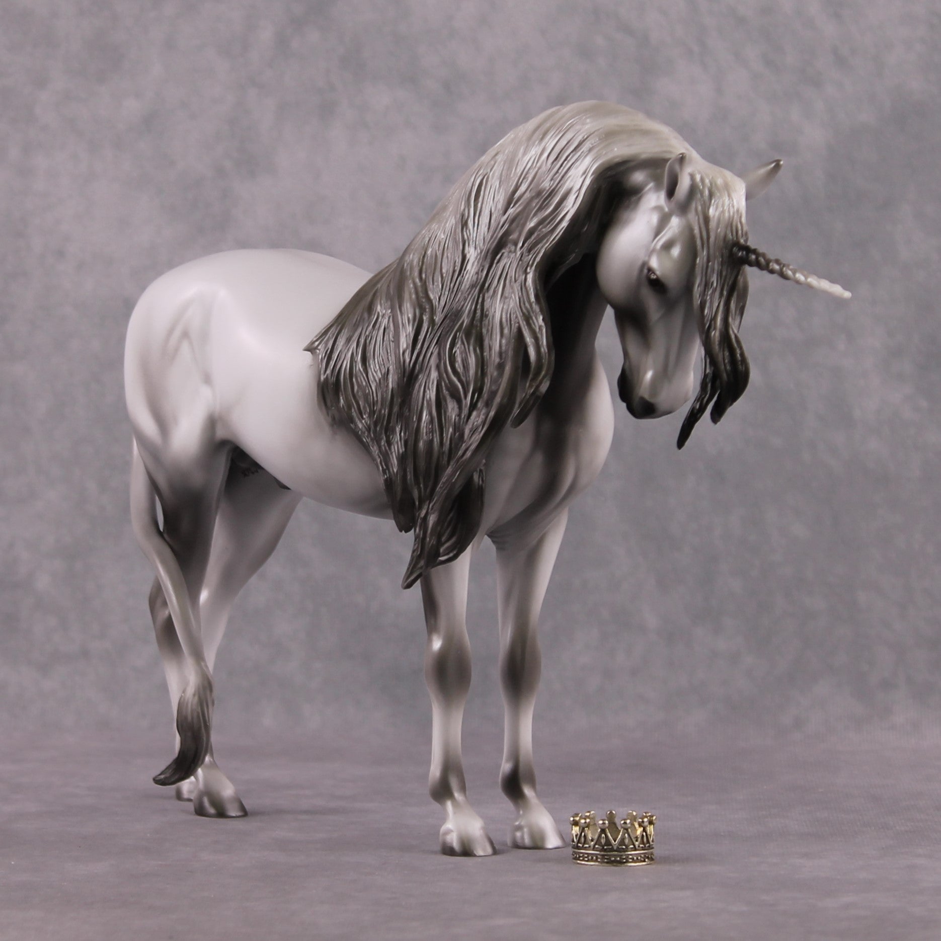 "The Scottish Unicorn" SAMPLE Extreme Dappled Silver &amp; Pearl Drop Head Unicorn Deco Andalusian By Ashley Palmer