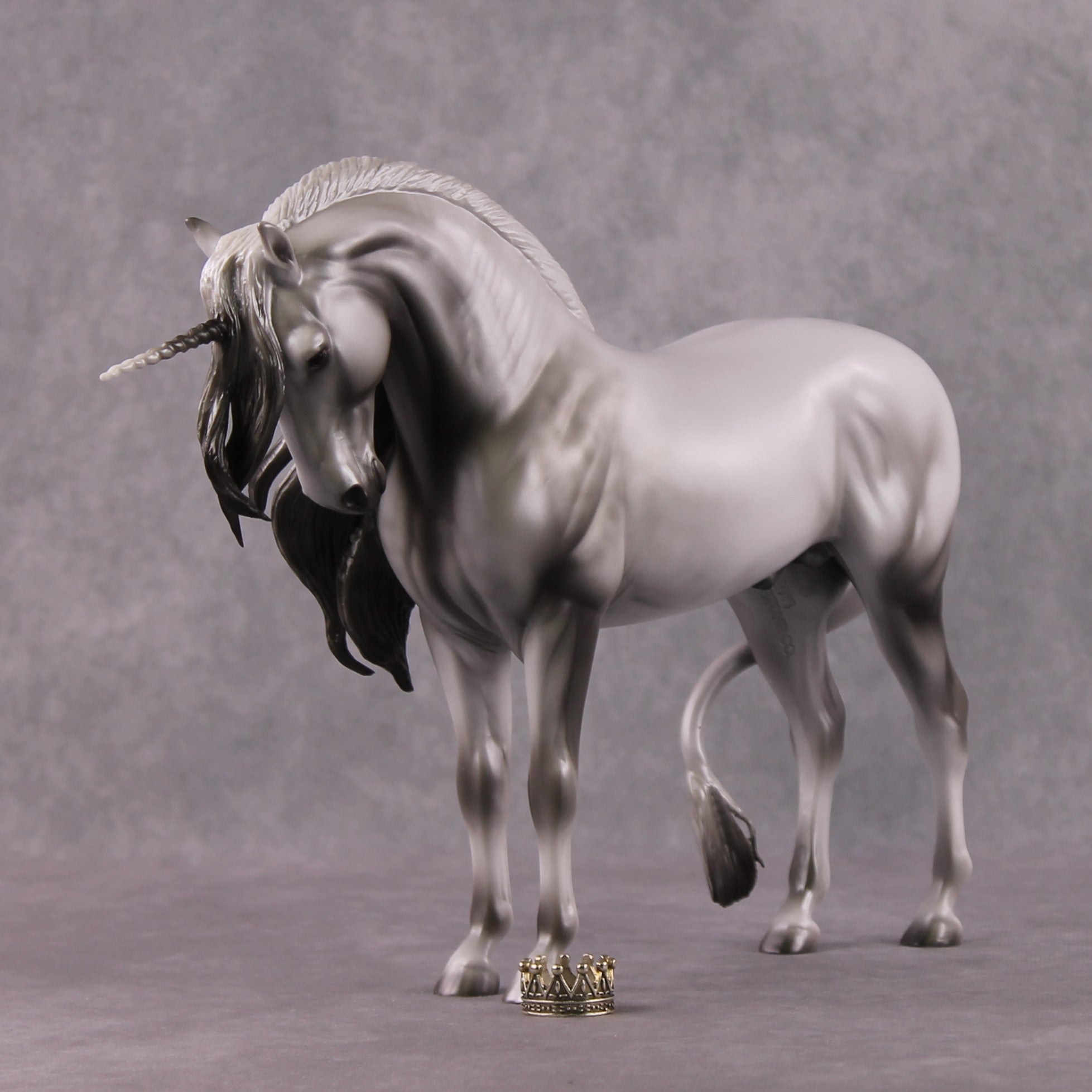"The Scottish Unicorn" SAMPLE Extreme Dappled Silver &amp; Pearl Drop Head Unicorn Deco Andalusian By Ashley Palmer