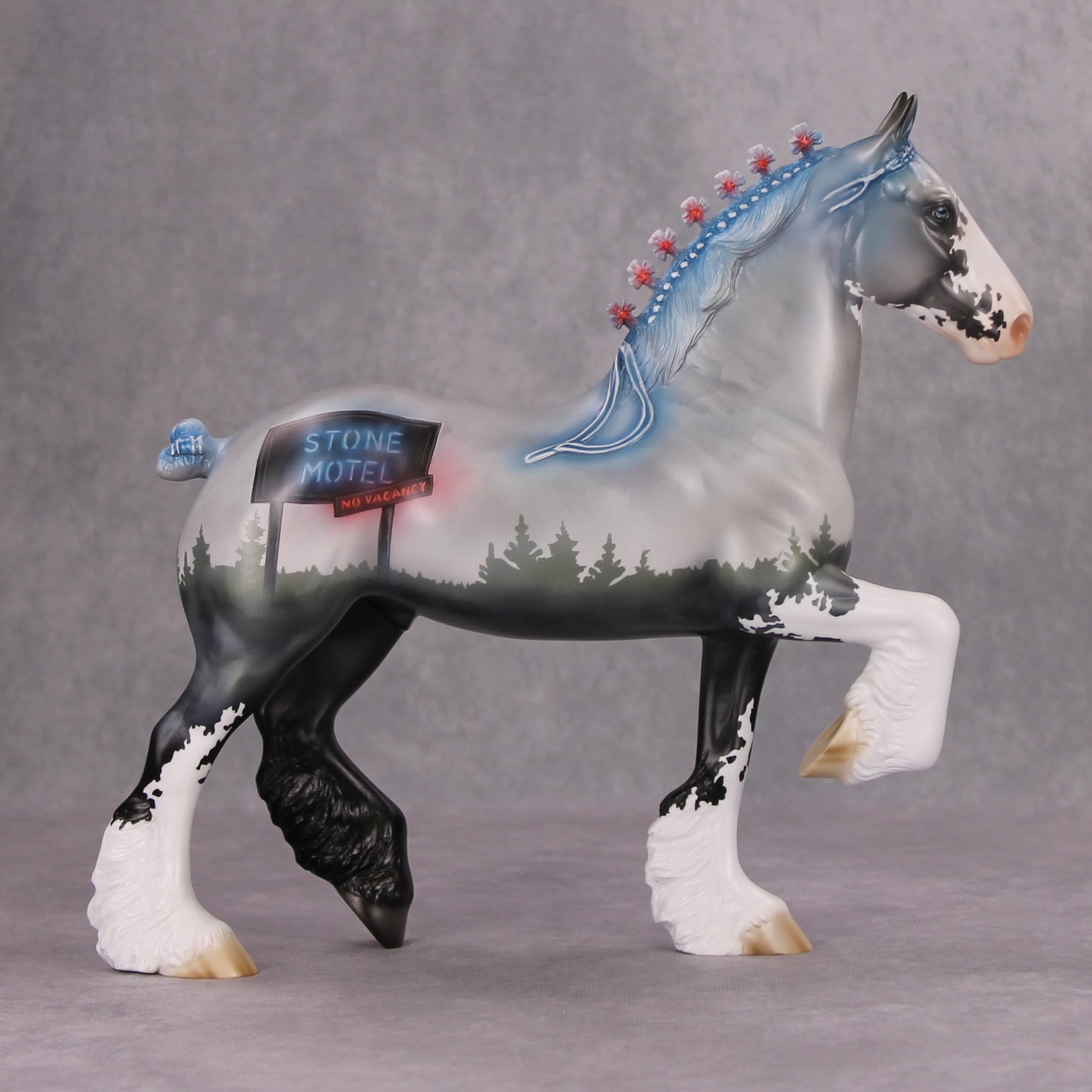 No Vacancy OOAK Deco Stone Motel Neon Sign Trotting Drafter By Jess Hamill MM24 MHP Auction Piece