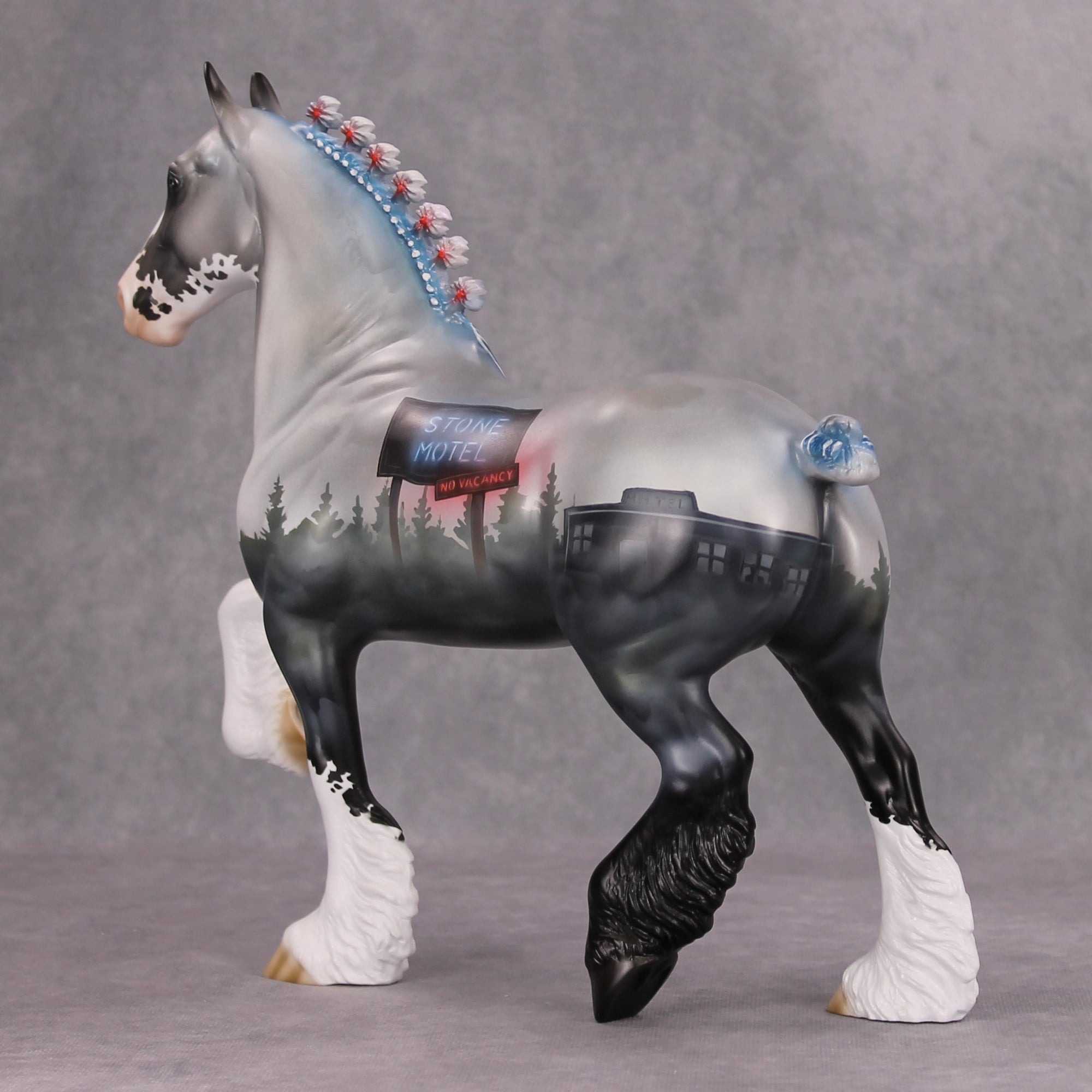 No Vacancy OOAK Deco Stone Motel Neon Sign Trotting Drafter By Jess Hamill MM24 MHP Auction Piece