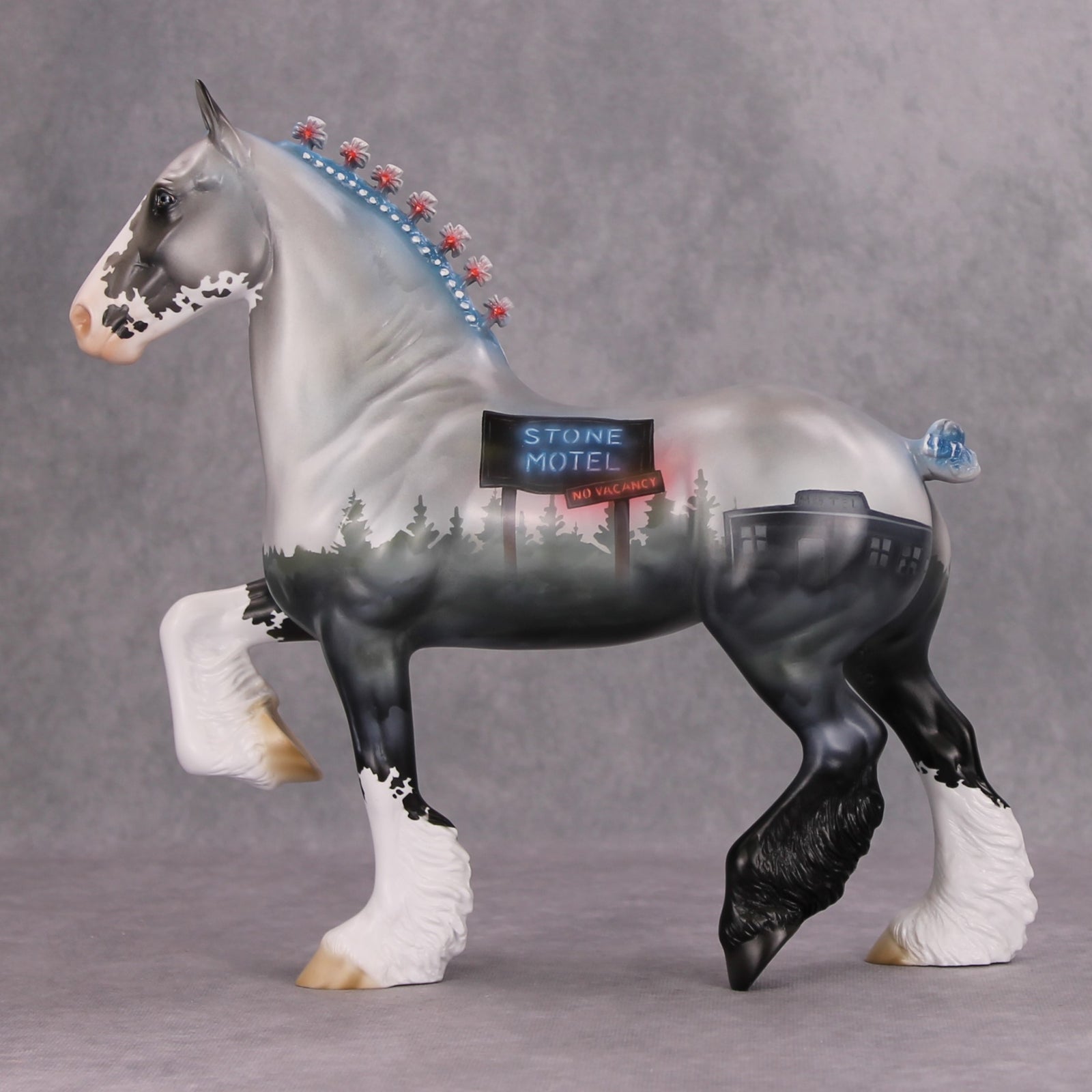 No Vacancy OOAK Deco Stone Motel Neon Sign Trotting Drafter By Jess Hamill MM24 MHP Auction Piece