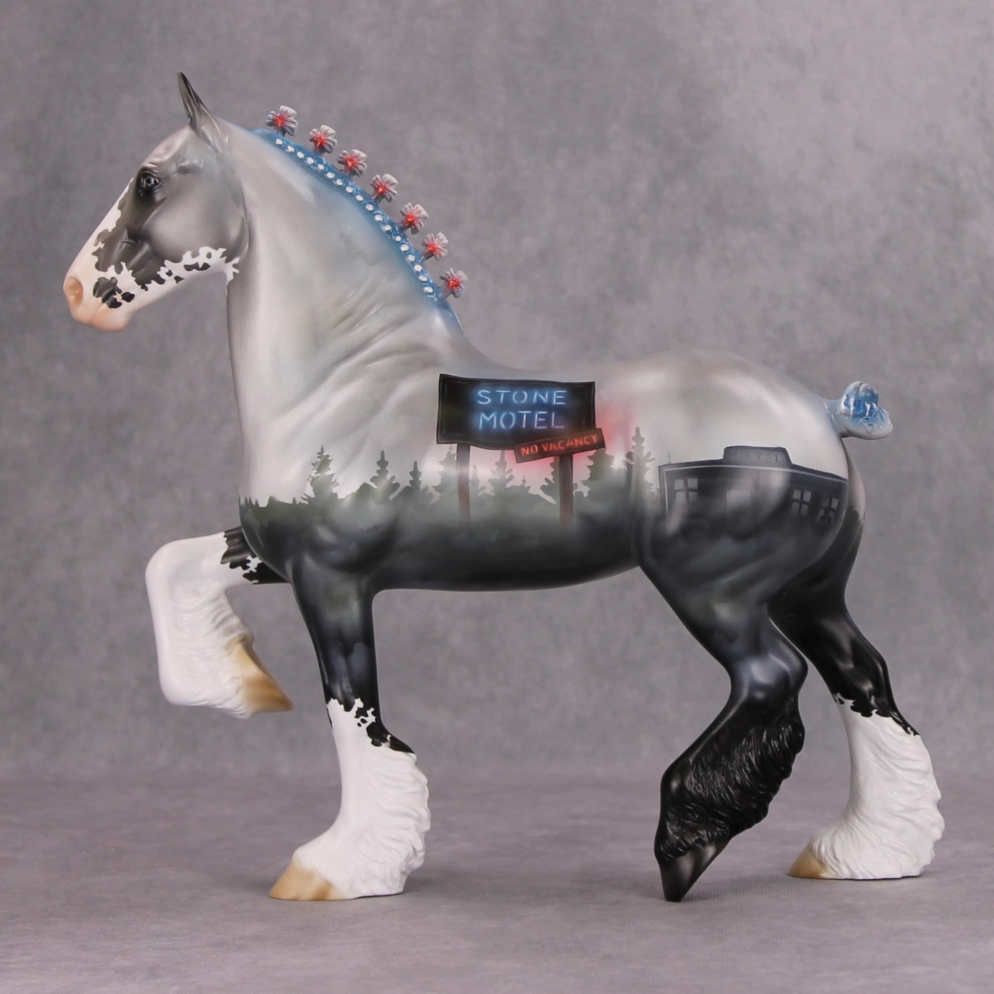 No Vacancy OOAK Deco Stone Motel Neon Sign Trotting Drafter By Jess Hamill MM24 MHP Auction Piece