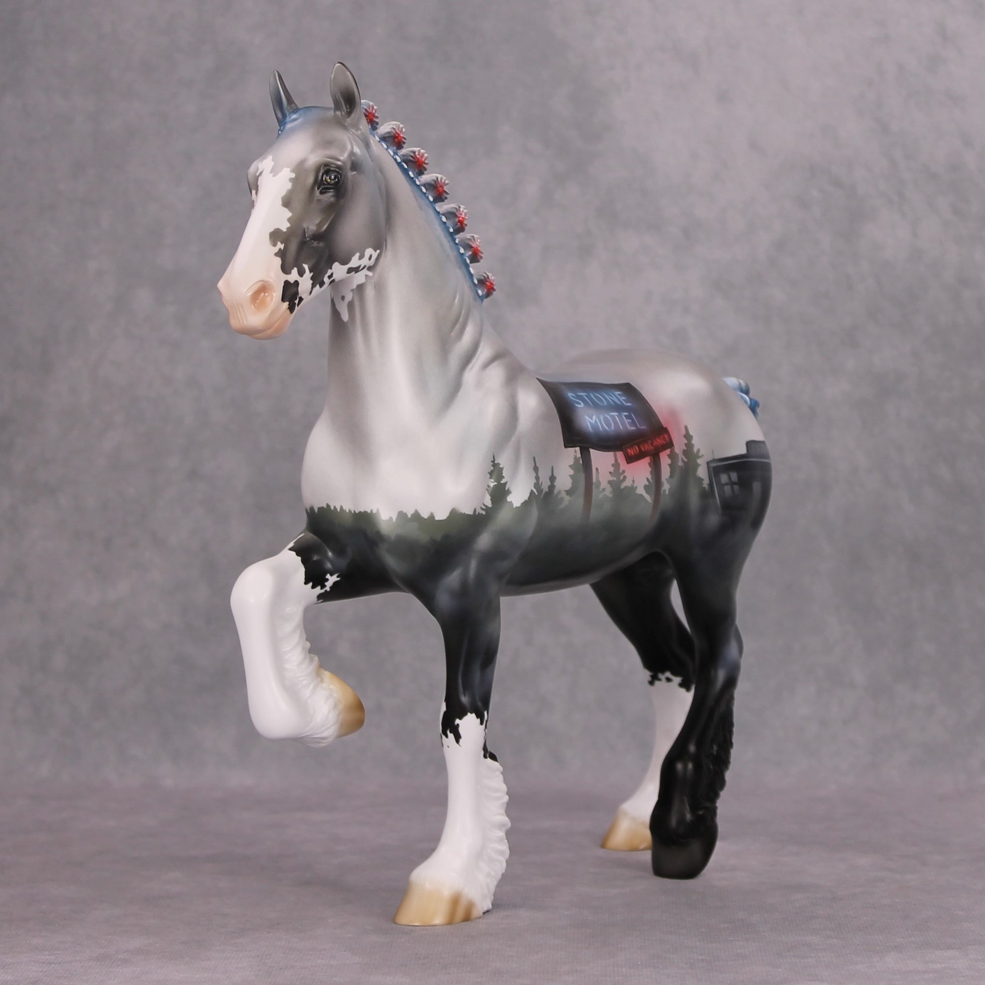 No Vacancy OOAK Deco Stone Motel Neon Sign Trotting Drafter By Jess Hamill MM24 MHP Auction Piece