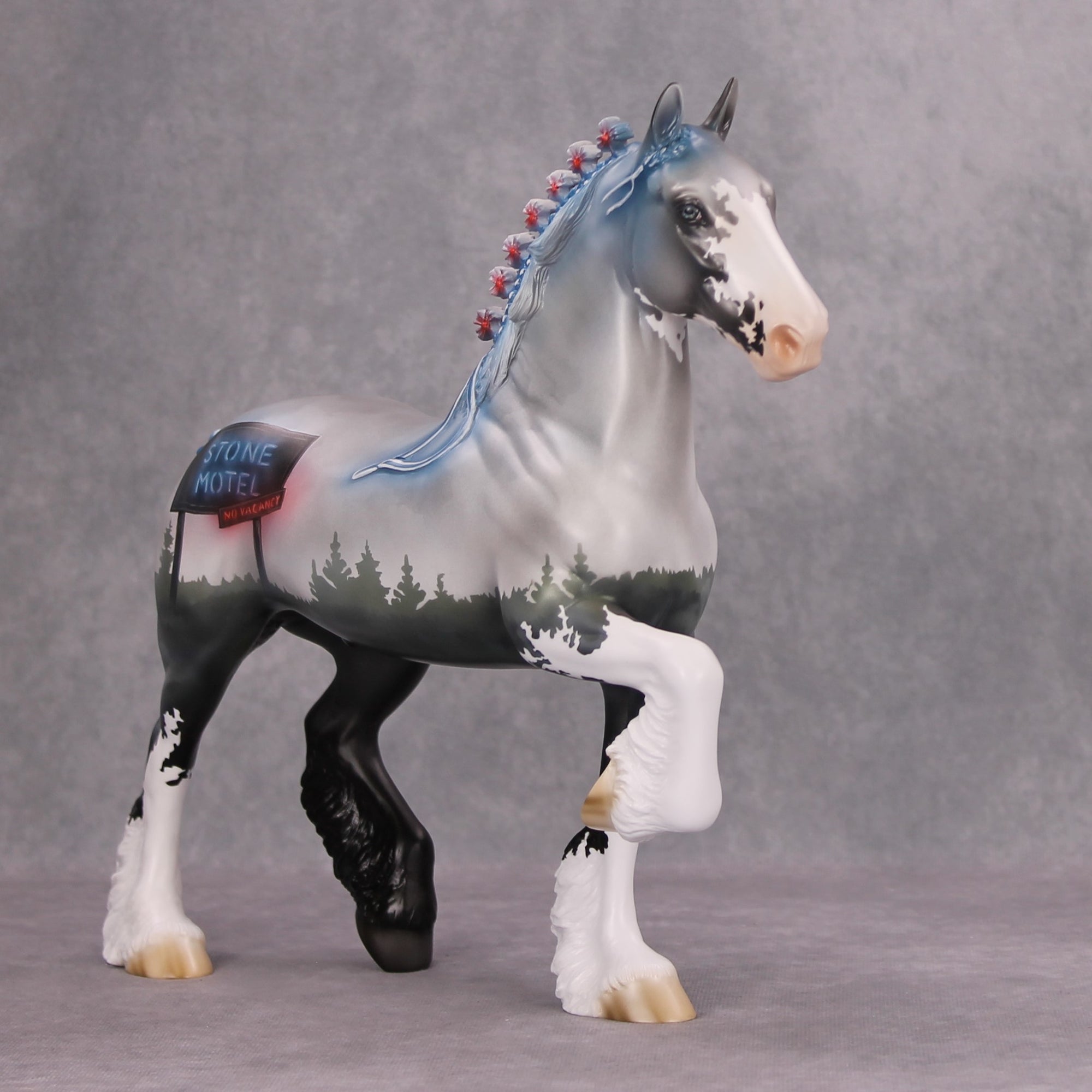 No Vacancy OOAK Deco Stone Motel Neon Sign Trotting Drafter By Jess Hamill MM24 MHP Auction Piece