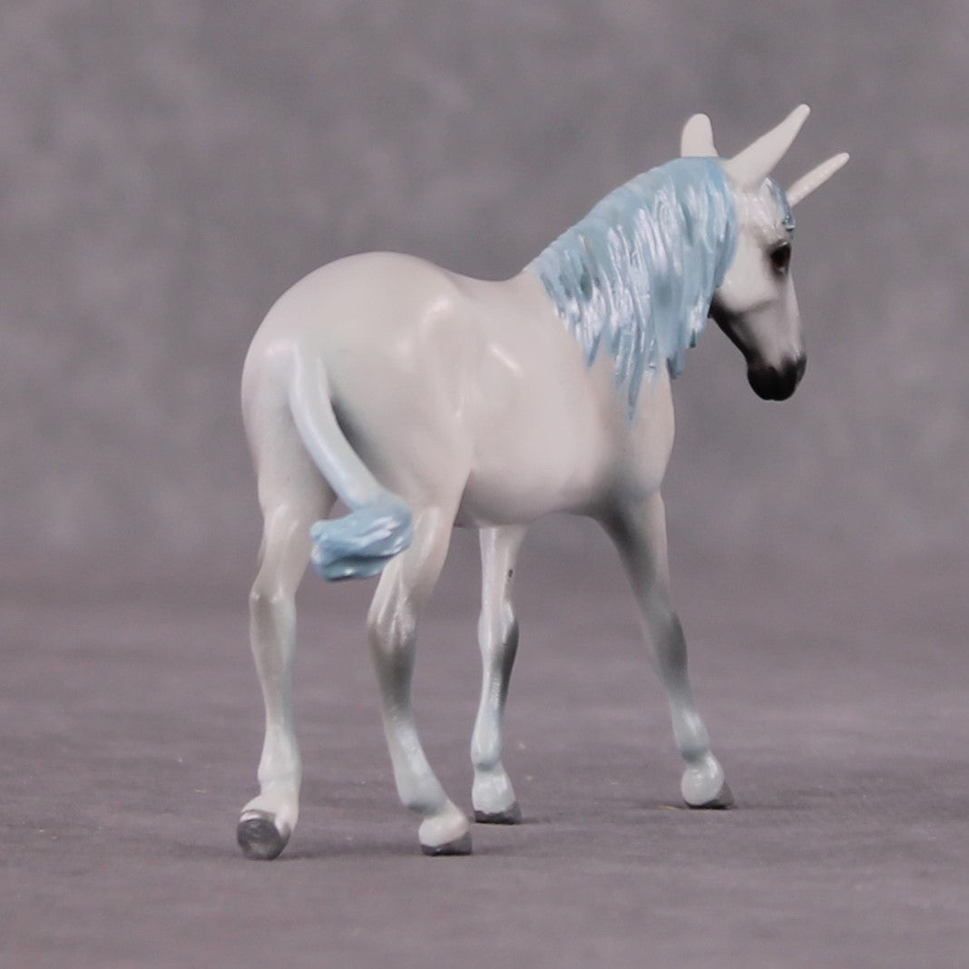 "Lil Mulicorn" OOAK EFCM Deco White & Baby Blue Unicorn Mule Chip By Tiffany Purdy - GemStone Series