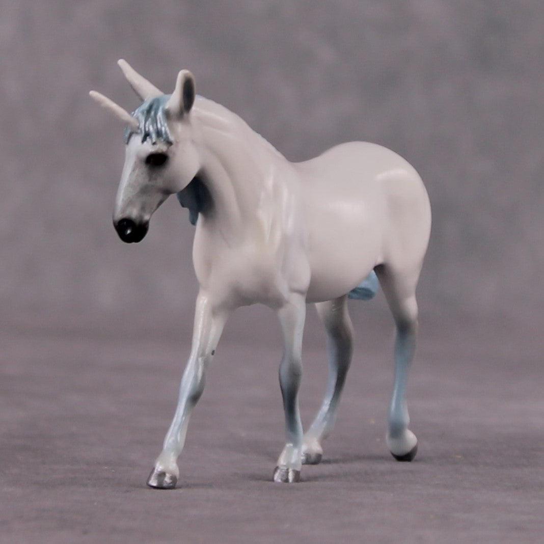 "Lil Mulicorn" OOAK EFCM Deco White & Baby Blue Unicorn Mule Chip By Tiffany Purdy - GemStone Series