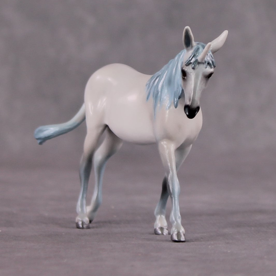 "Lil Mulicorn" OOAK EFCM Deco White & Baby Blue Unicorn Mule Chip By Tiffany Purdy - GemStone Series