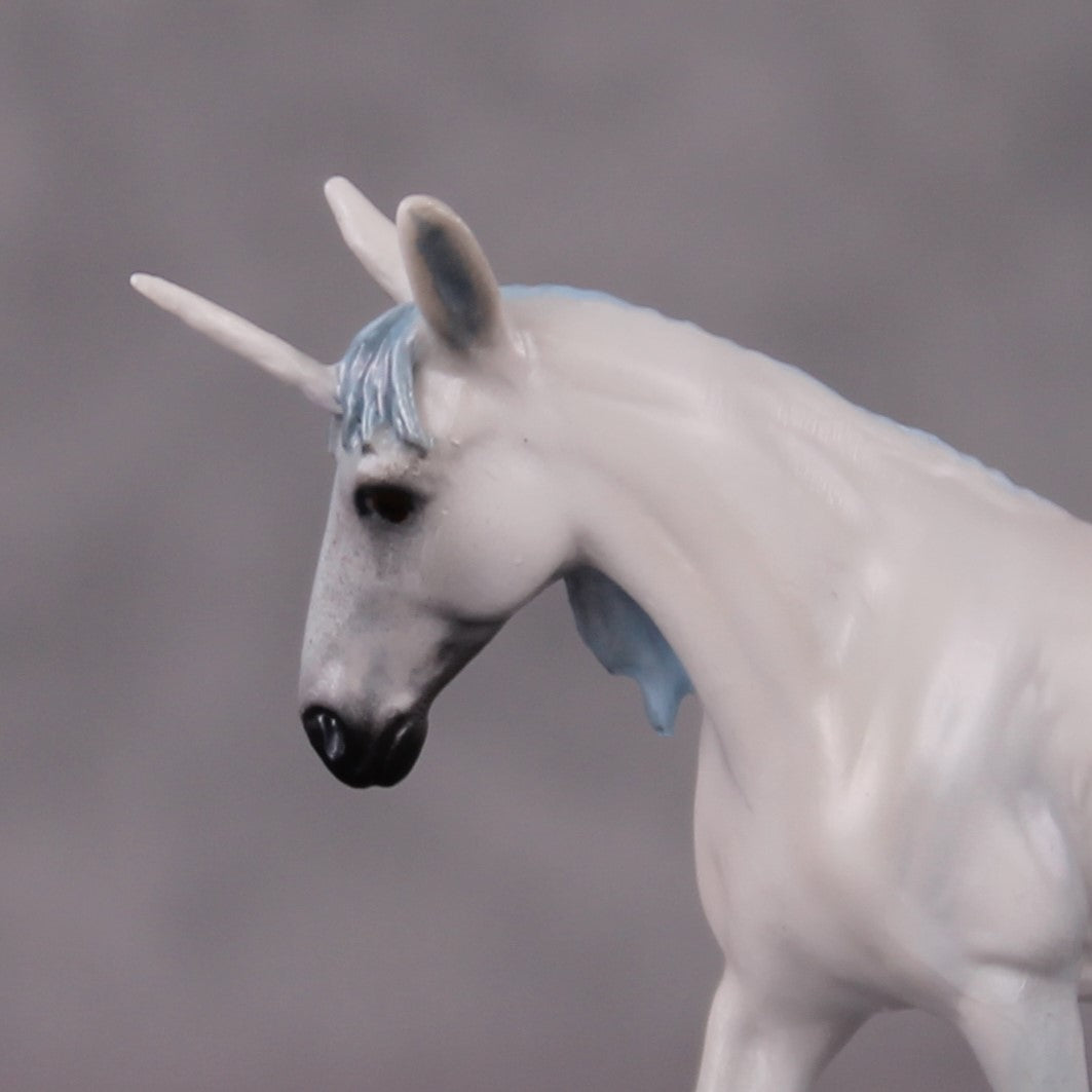 "Lil Mulicorn" OOAK EFCM Deco White &amp; Baby Blue Unicorn Mule Chip By Tiffany Purdy - GemStone Series