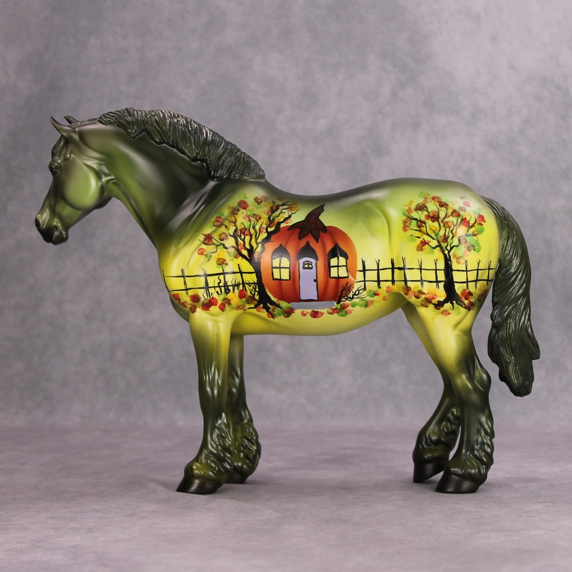 Knock Knock OOAK Green Pumpkin House Deco Heavy Draft By Dawn Quick