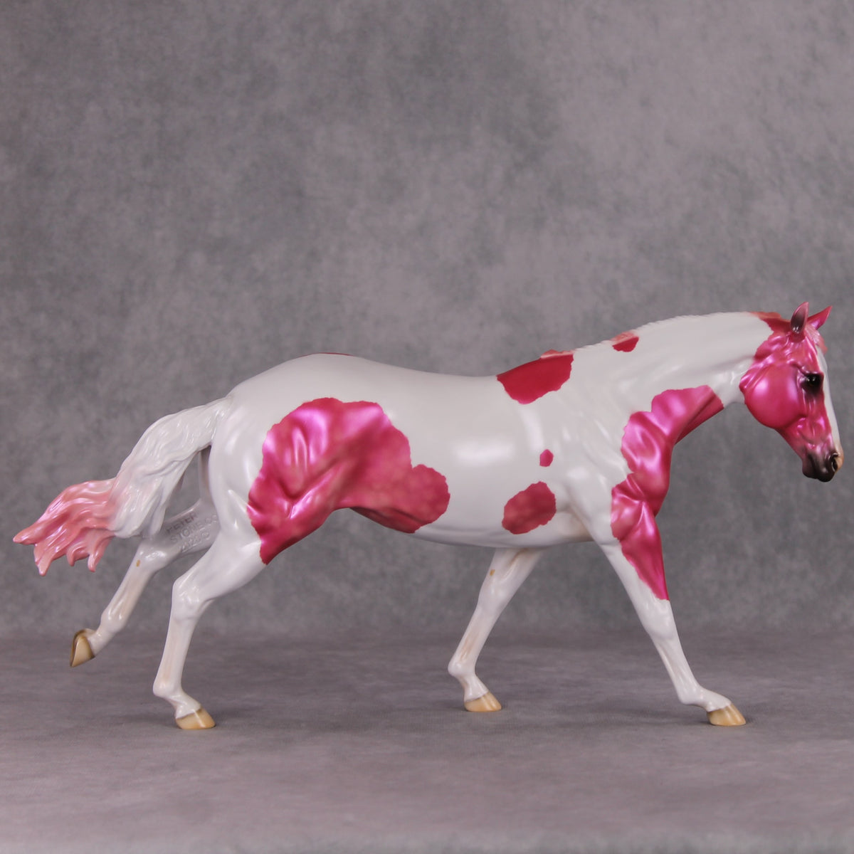 Flying Flamingo OOAK Pink Pinto Deco Running Stock Horse By Heather Bullach Model Horse Place 12/3/24